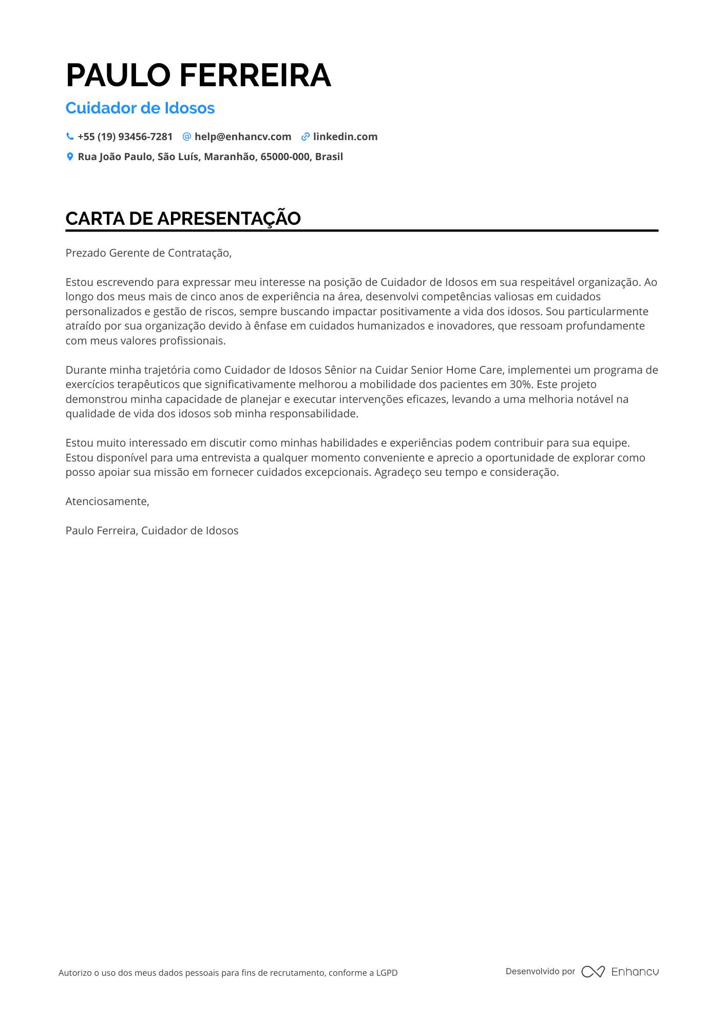 Cuidador de Idosos de Meio Período
