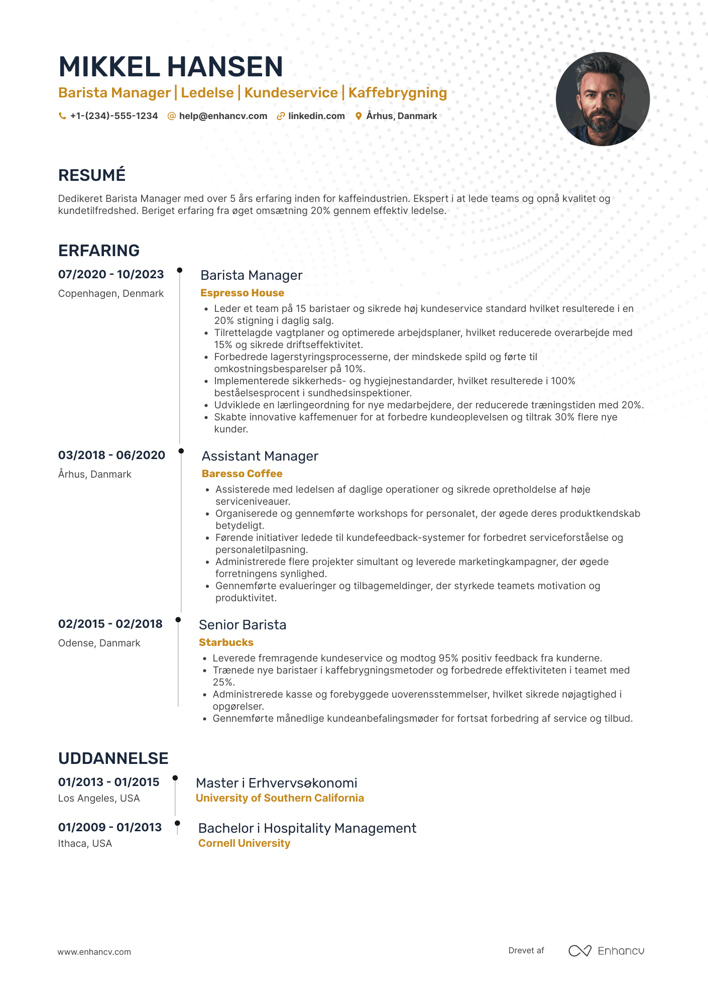 CV til Barista Manager