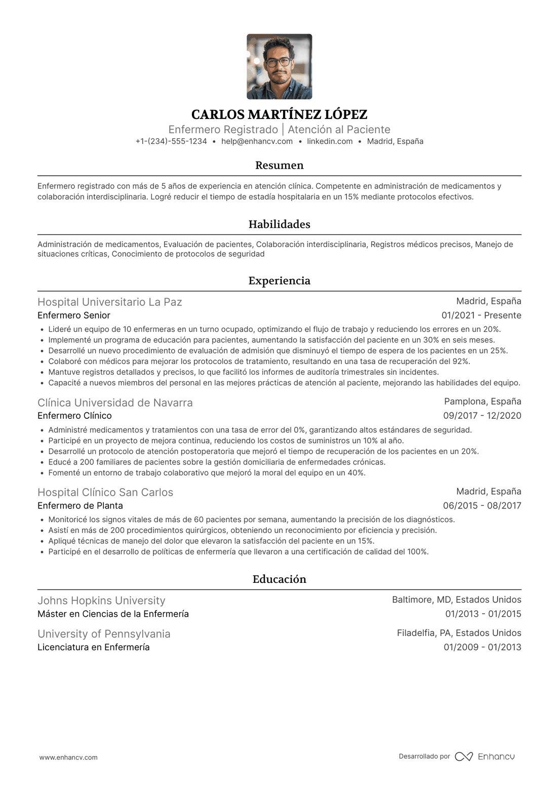 CV para enfermera (registered nurse)
