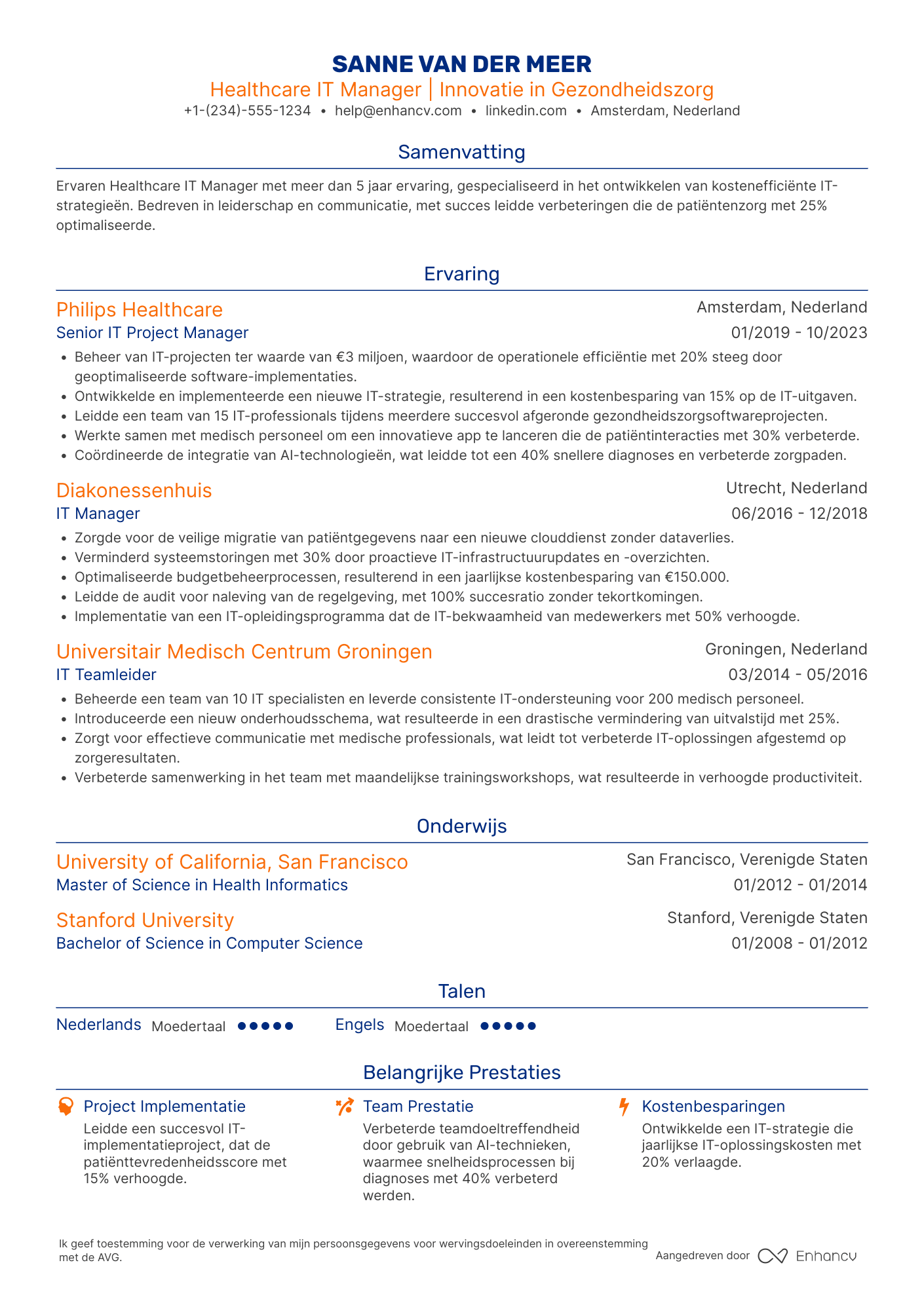 CV voor Healthcare IT Manager