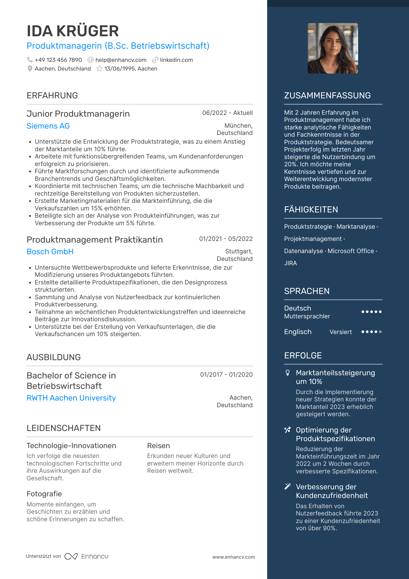 Lebenslauf als Junior Produktmanager