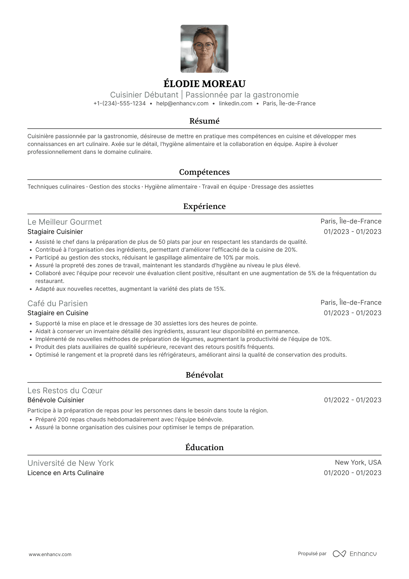 Exemple de CV de cuisinier débutant