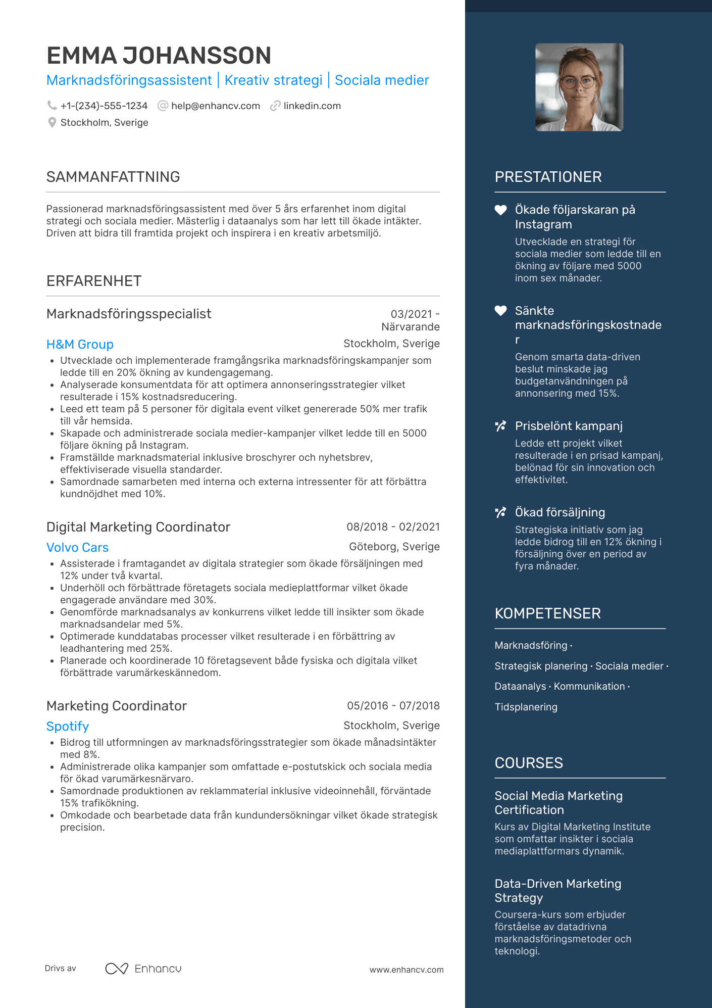CV för Marknadsföringsassistent
