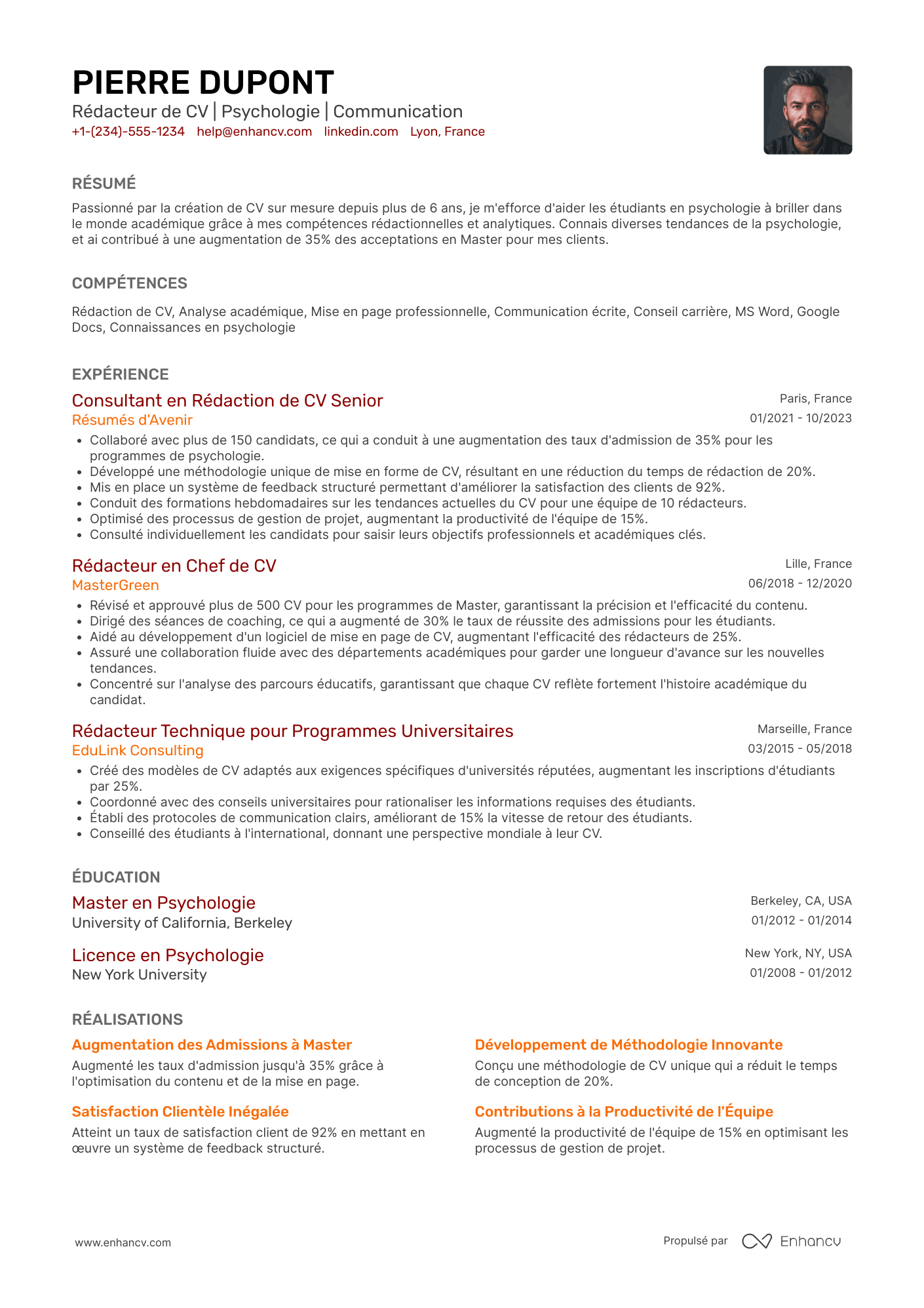 CV pour un master en psychologie