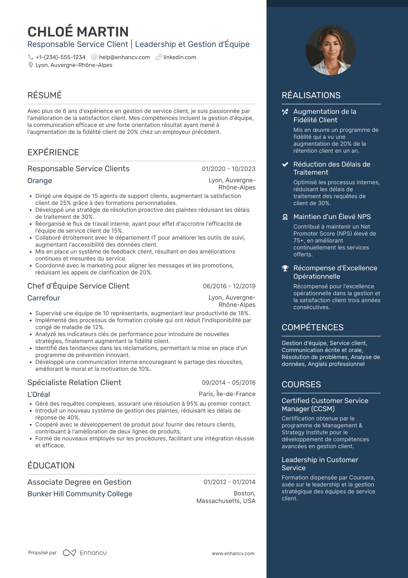 CV de&nbsp;responsable service client