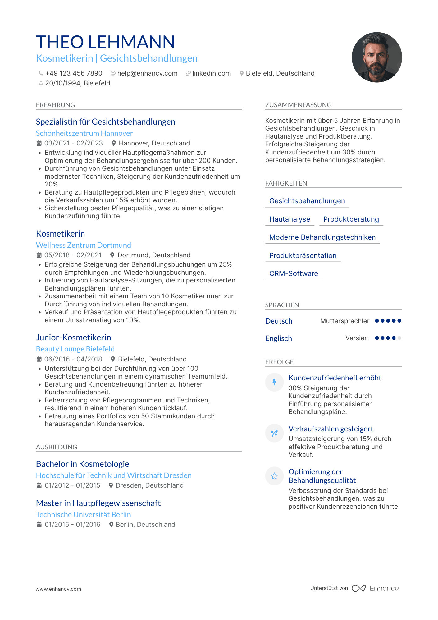 Lebenslauf als Kosmetikerin für Gesichtsbehandlungen