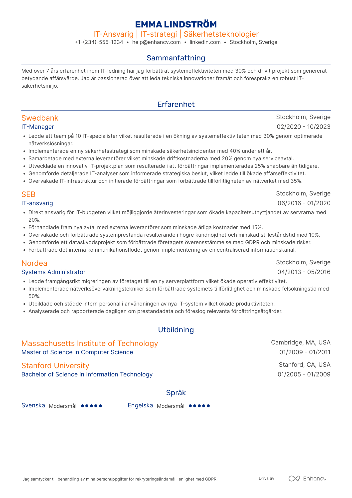 CV för IT Ansvarig Finans