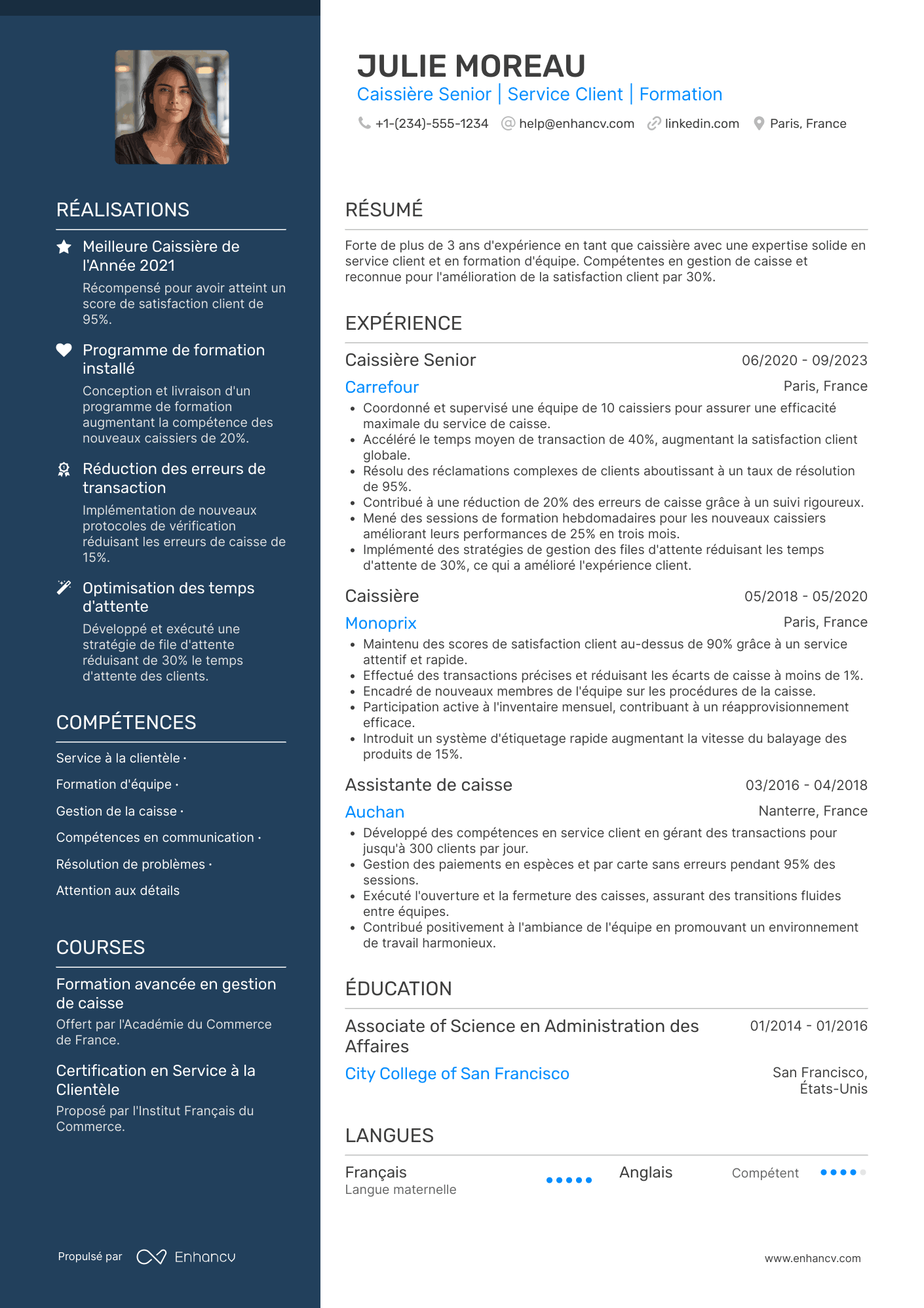 CV de caissière senior