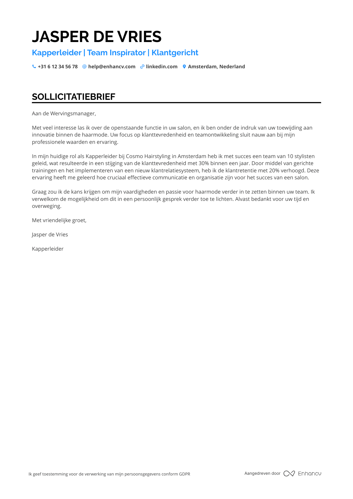 Sollicitatiebrief voor Kapperleider