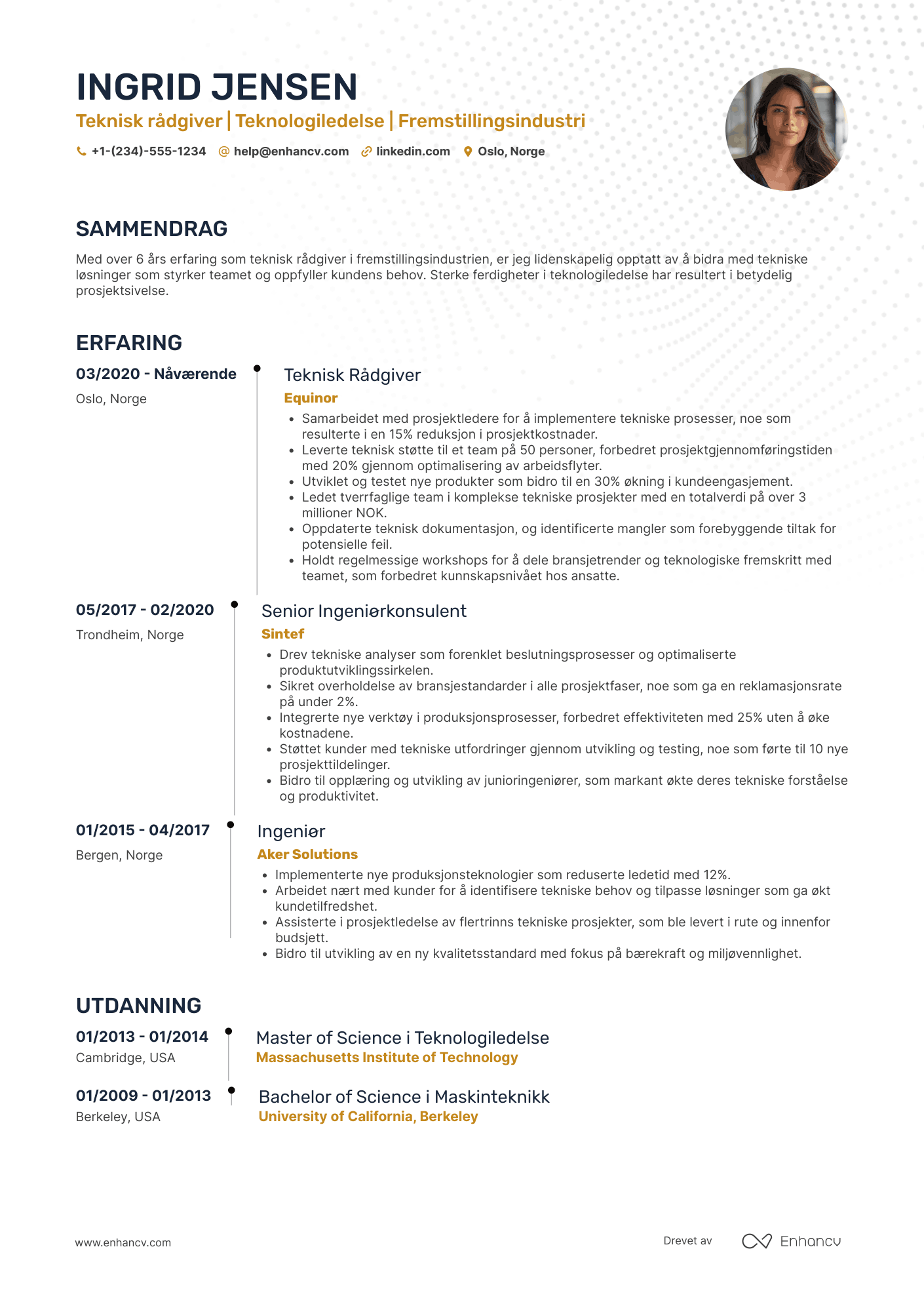 CV for Teknisk rådgiver i fremstillingsindustrien