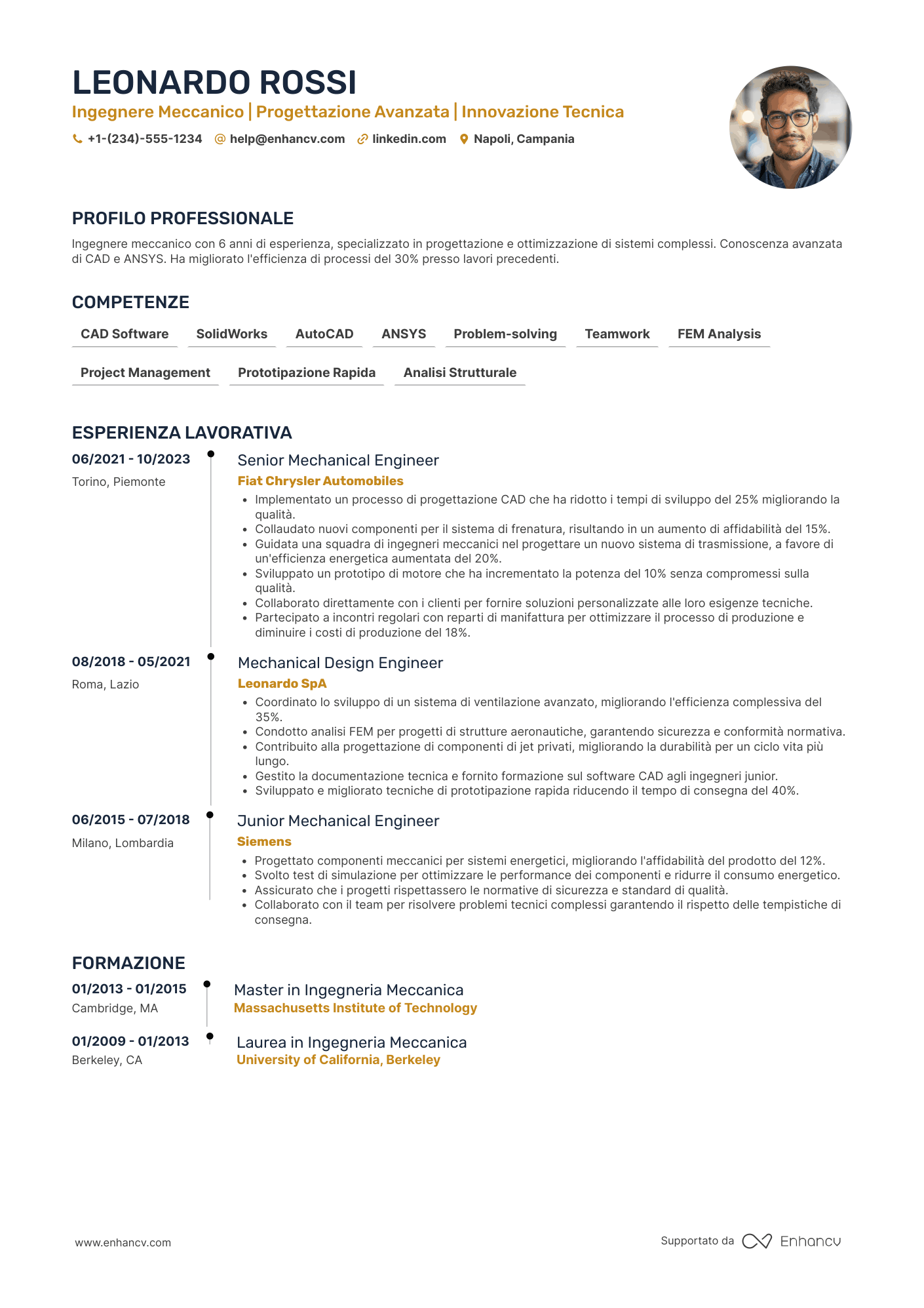Curriculum Ingegnere Meccanico