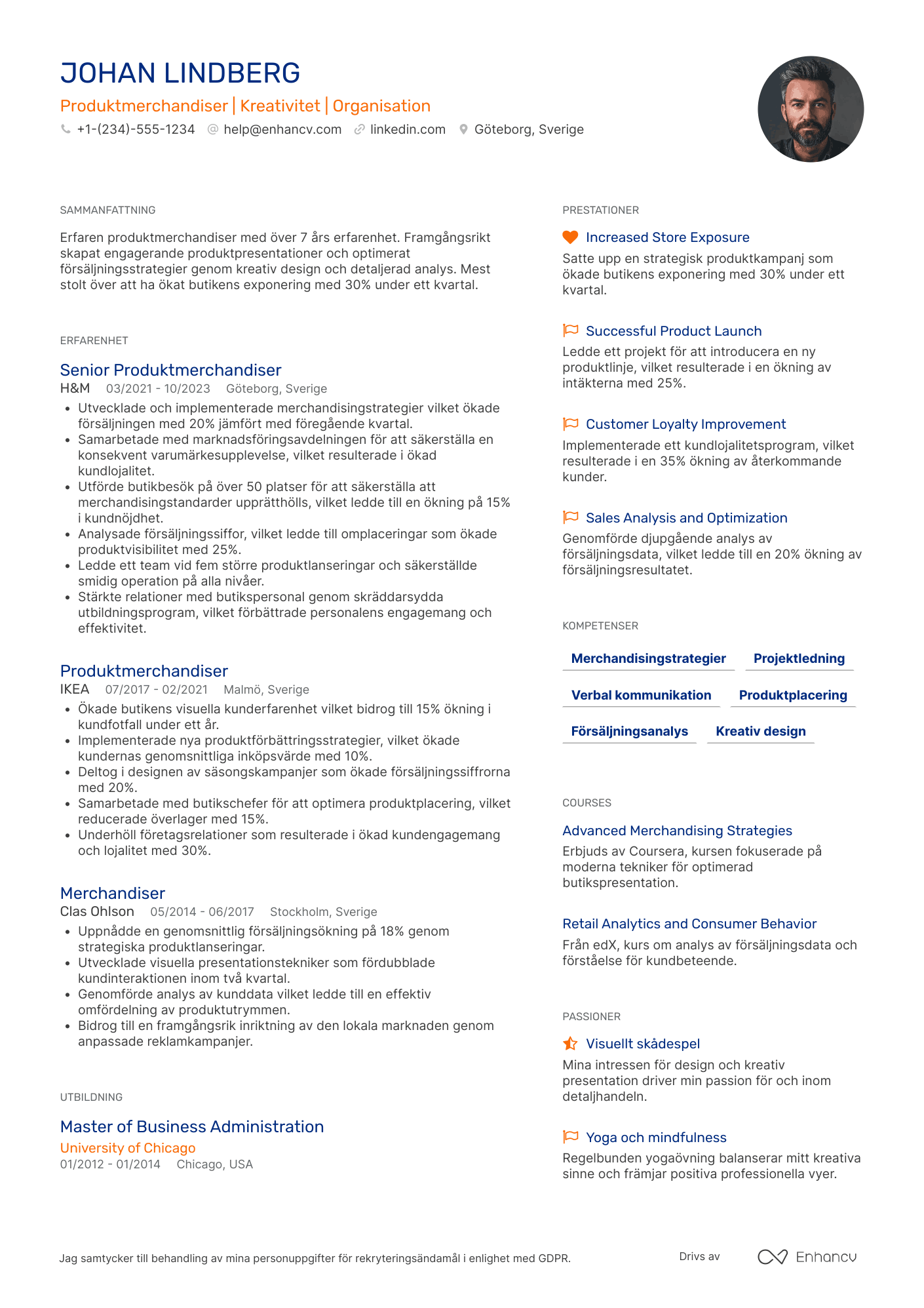 CV för Product Merchandiser