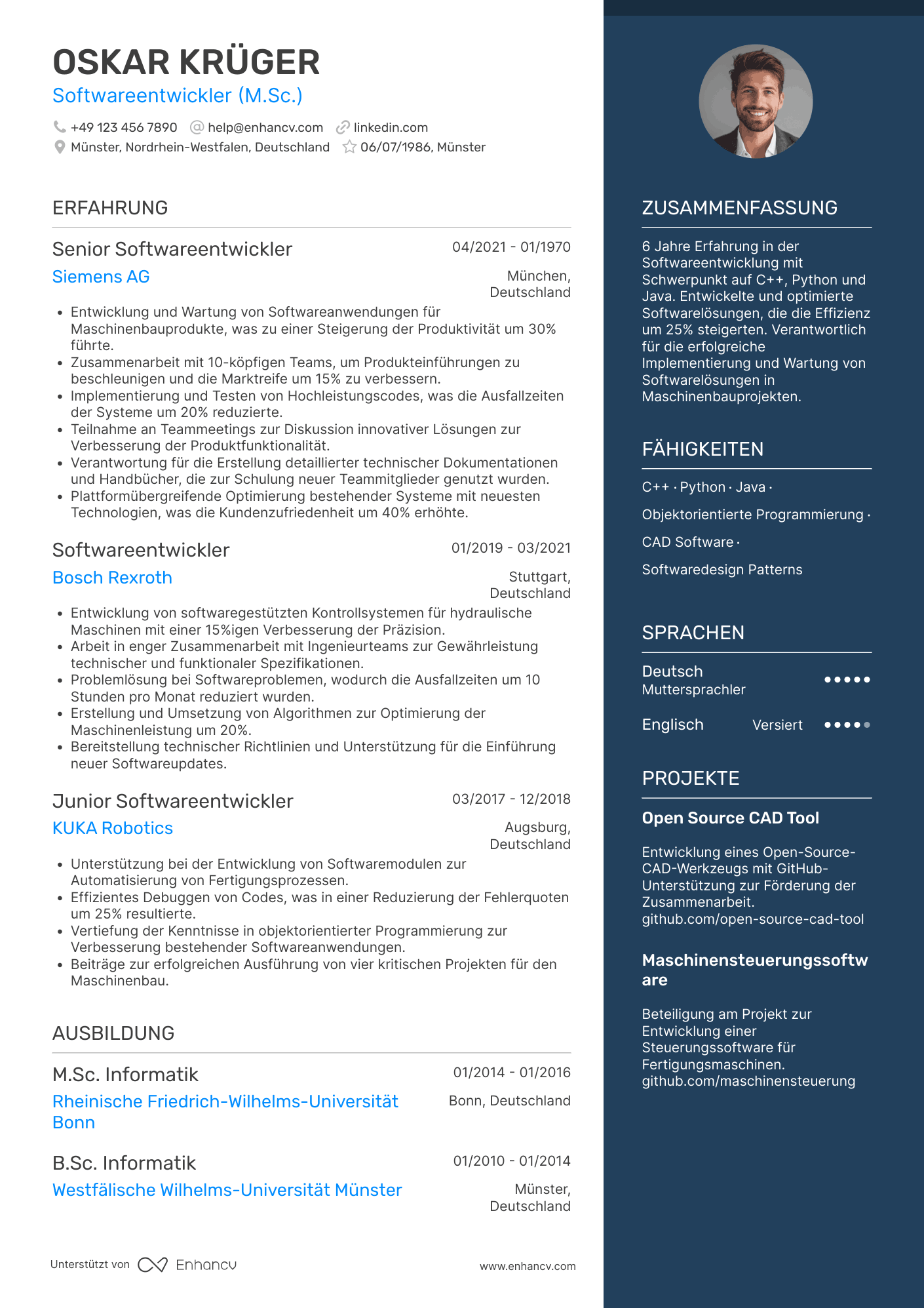 Lebenslauf in Softwareentwickler für Maschinenbau