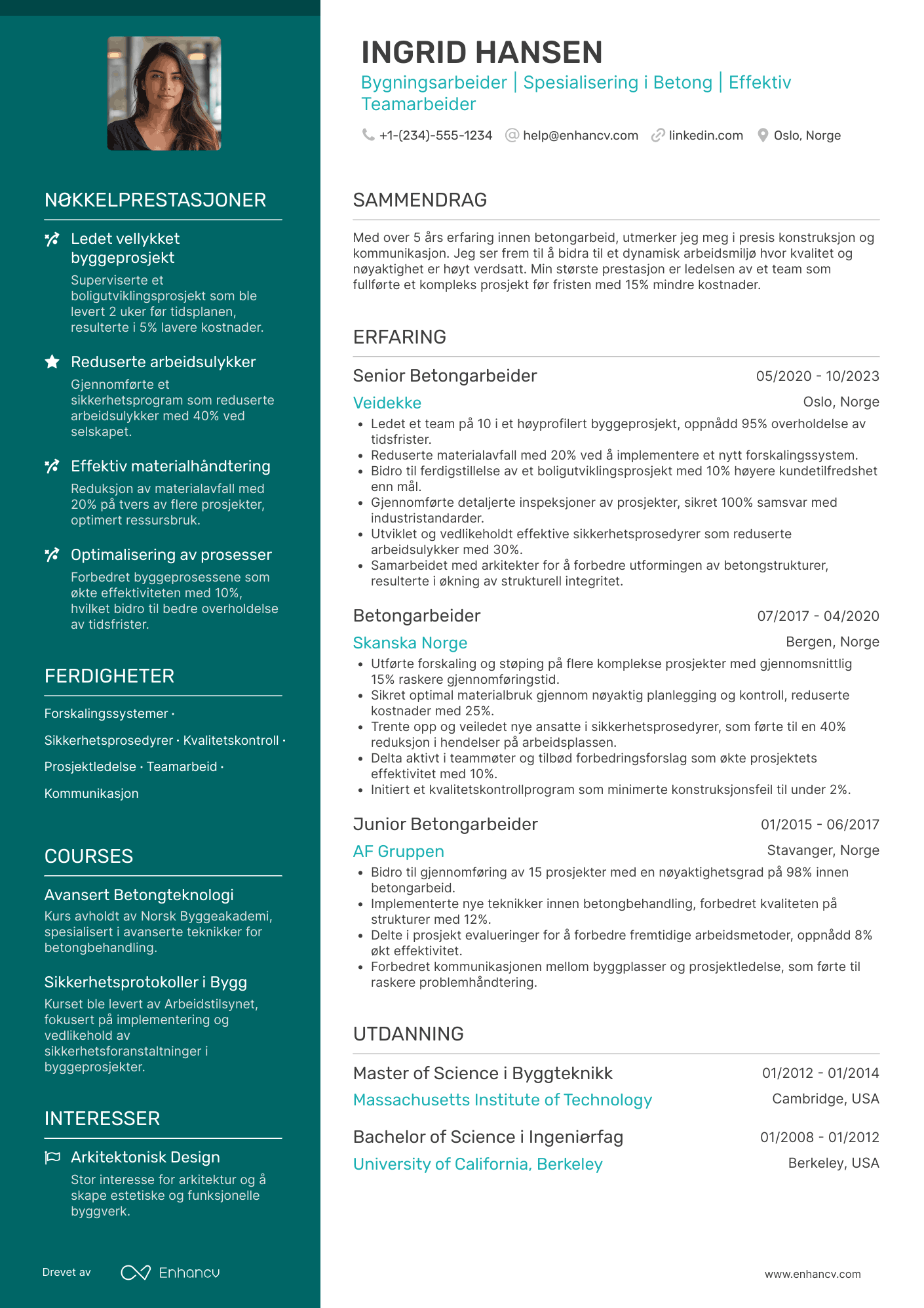 CV for Bygningsarbeider med Spesialisering i Betong