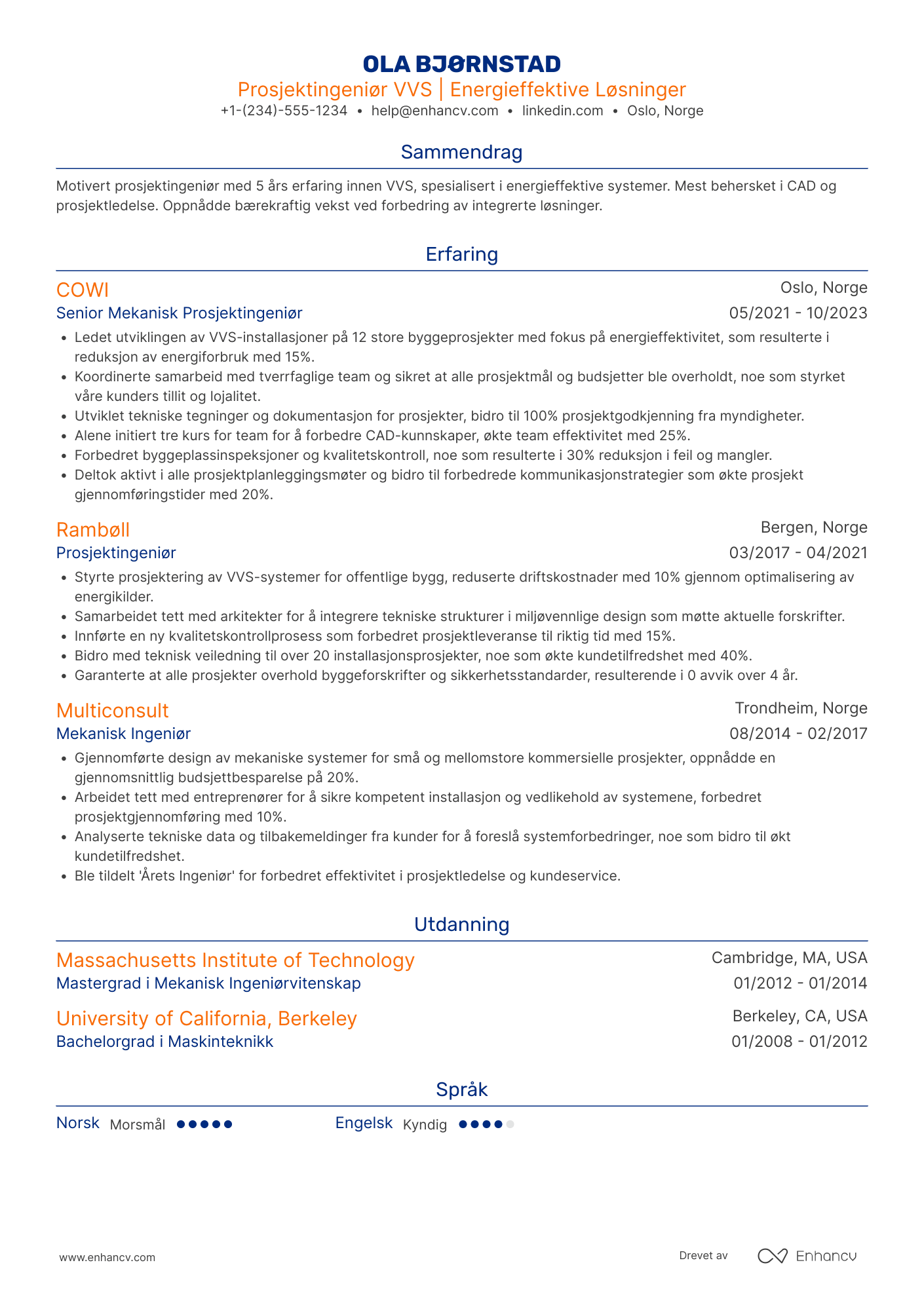 CV for Mekanisk Prosjektingeniør   VVS