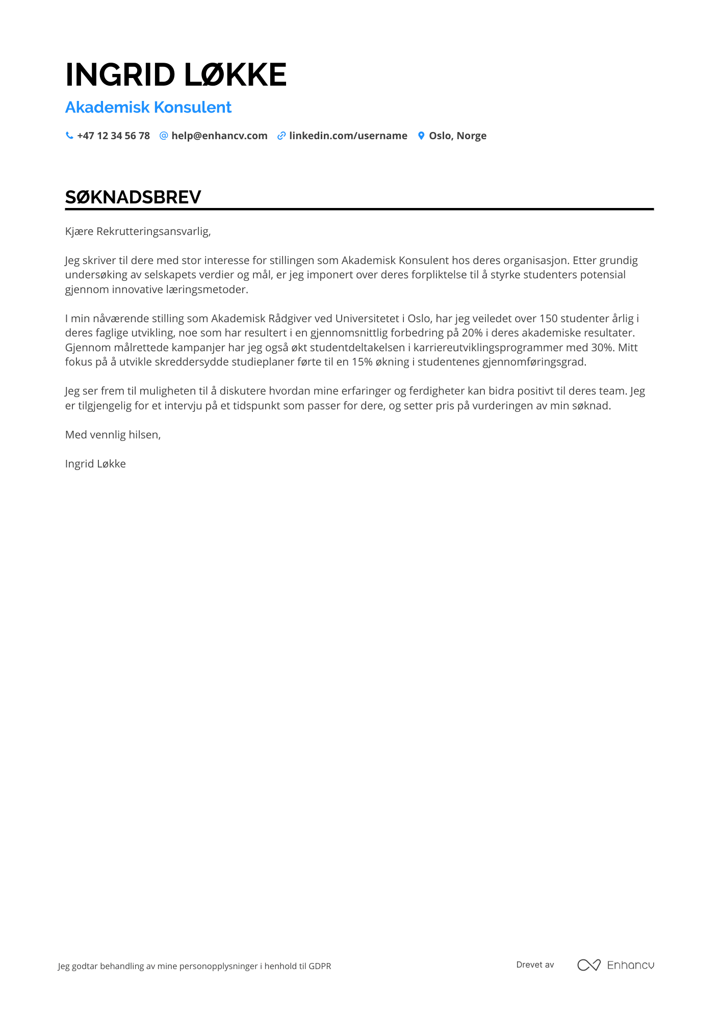Søknadsbrev for Akademisk Konsulent