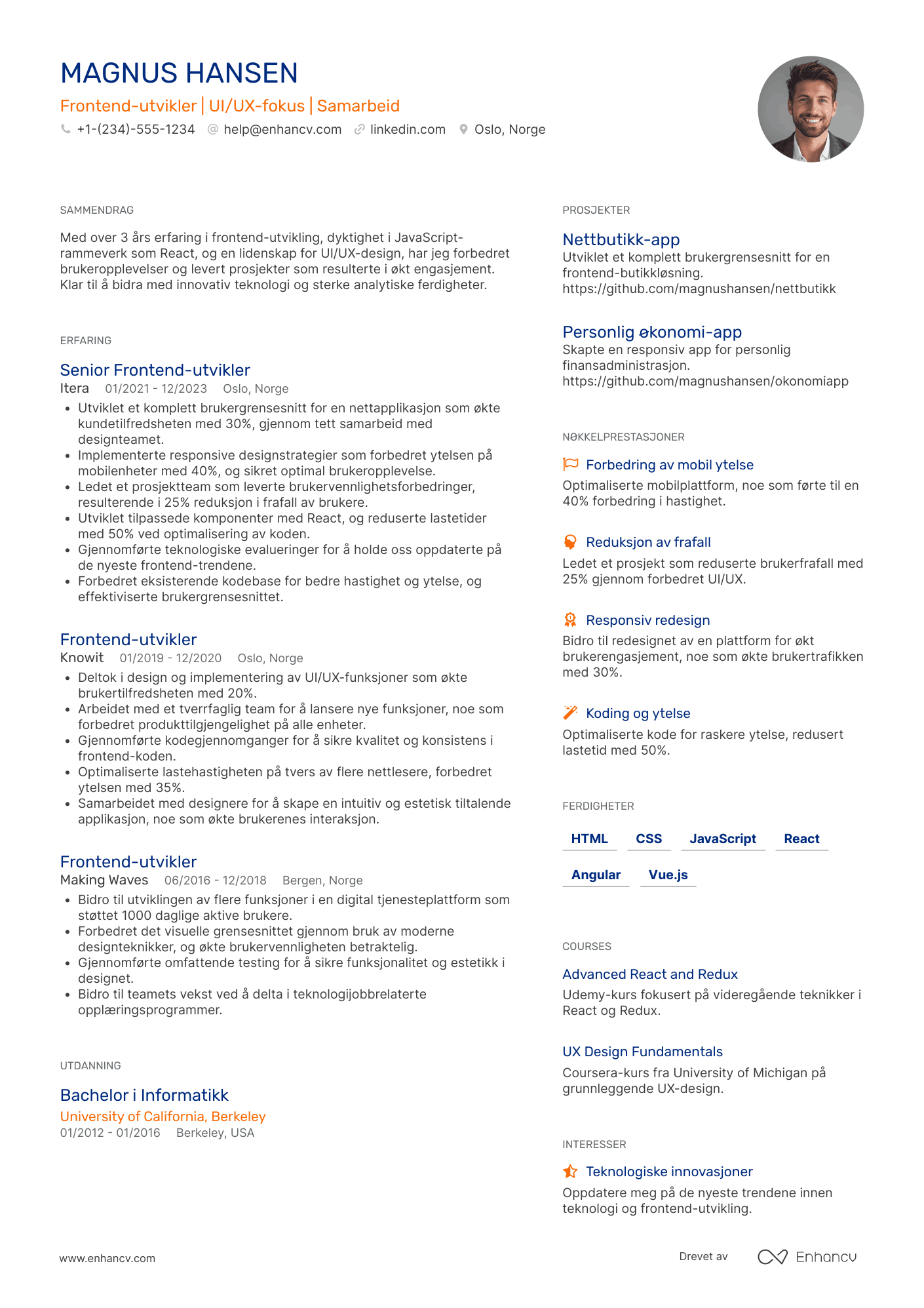 CV for Frontend‑utvikler med UI/UX fokus