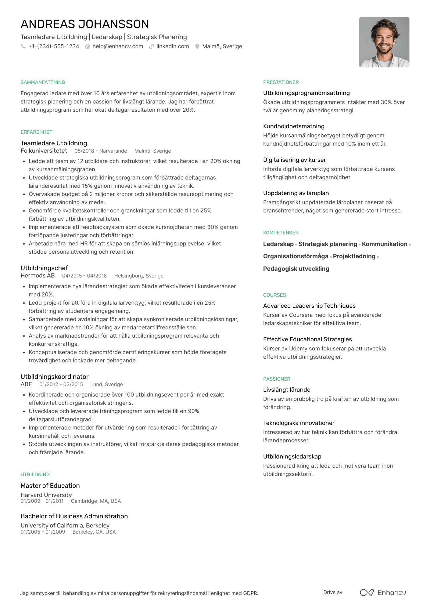 CV för Teamledare Utbildning