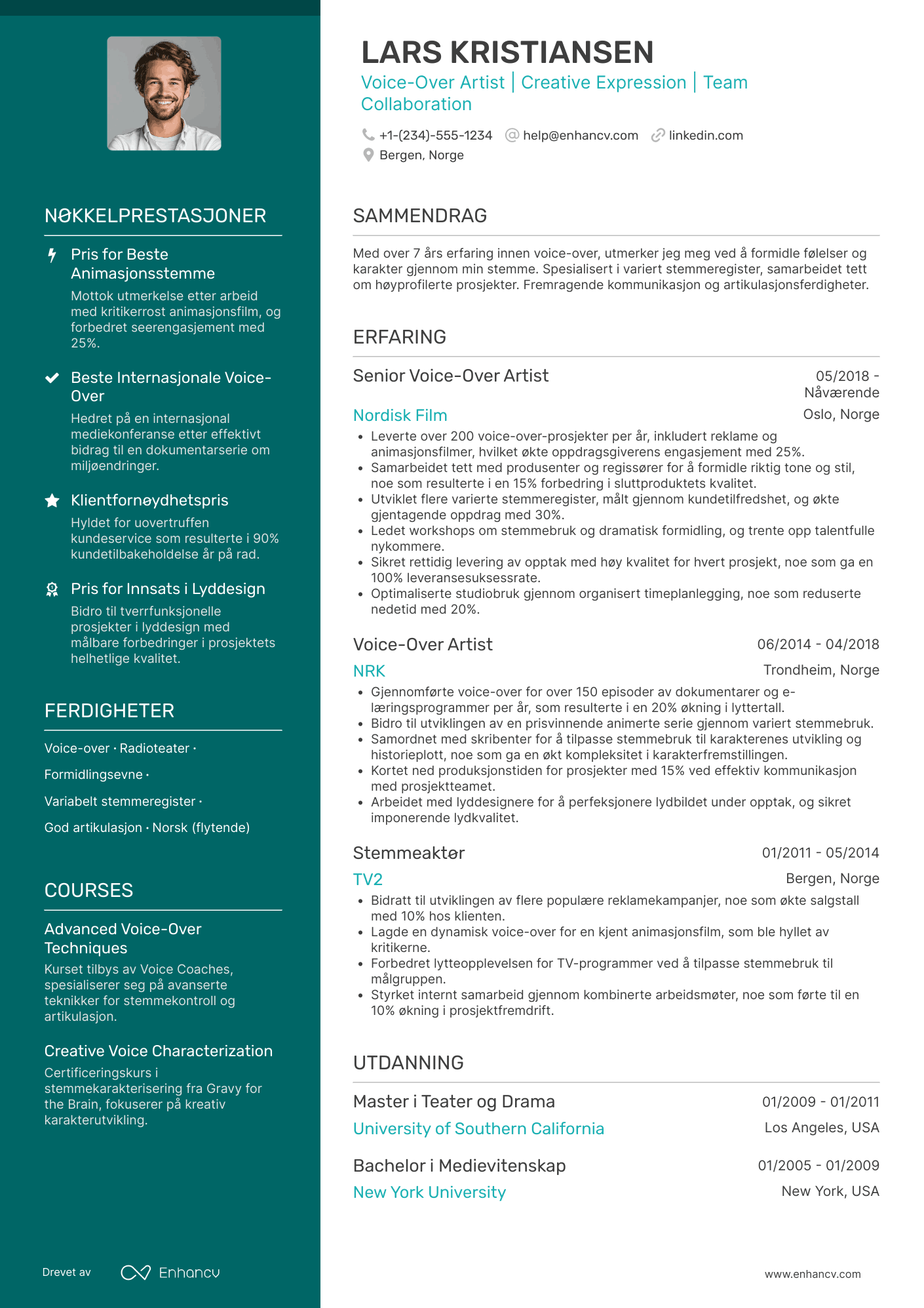 CV for Voice over skuespiller