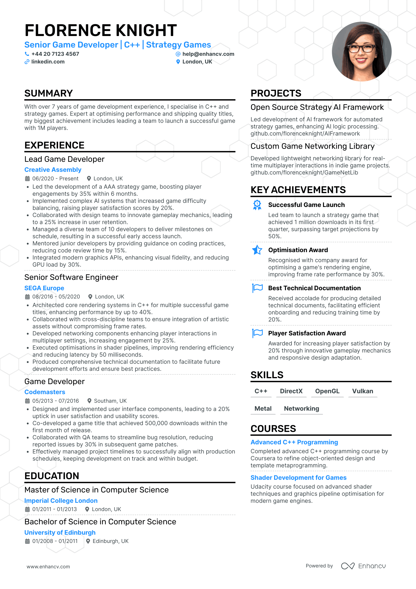 Senior Game Developer CV Examples