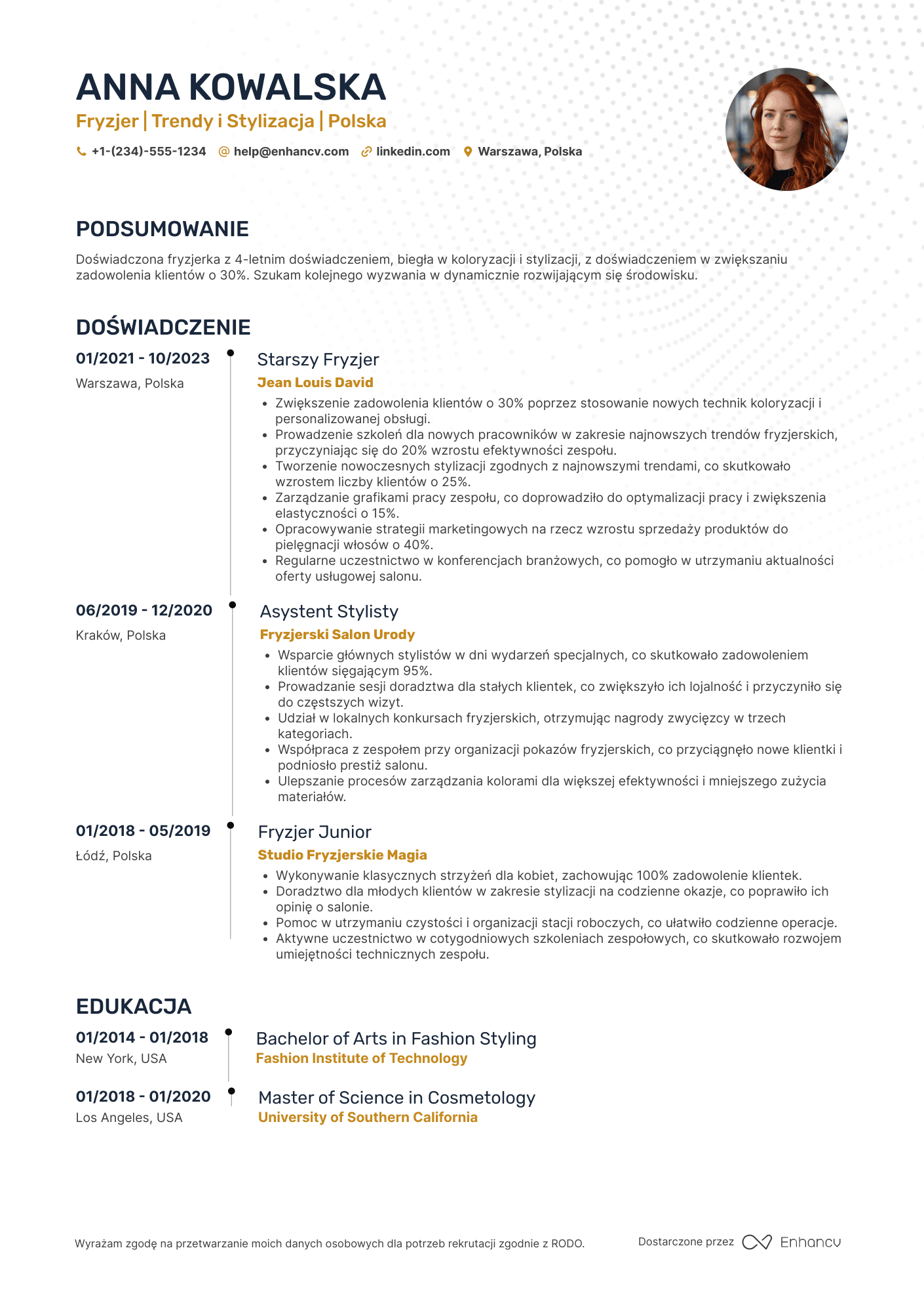 CV dla Fryzjer Damski