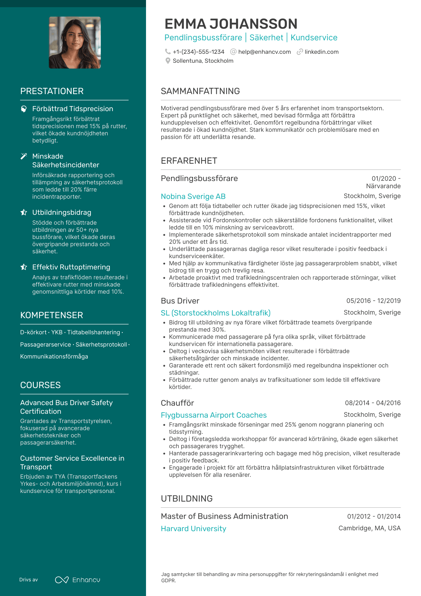 CV för Pendlingsbussförare