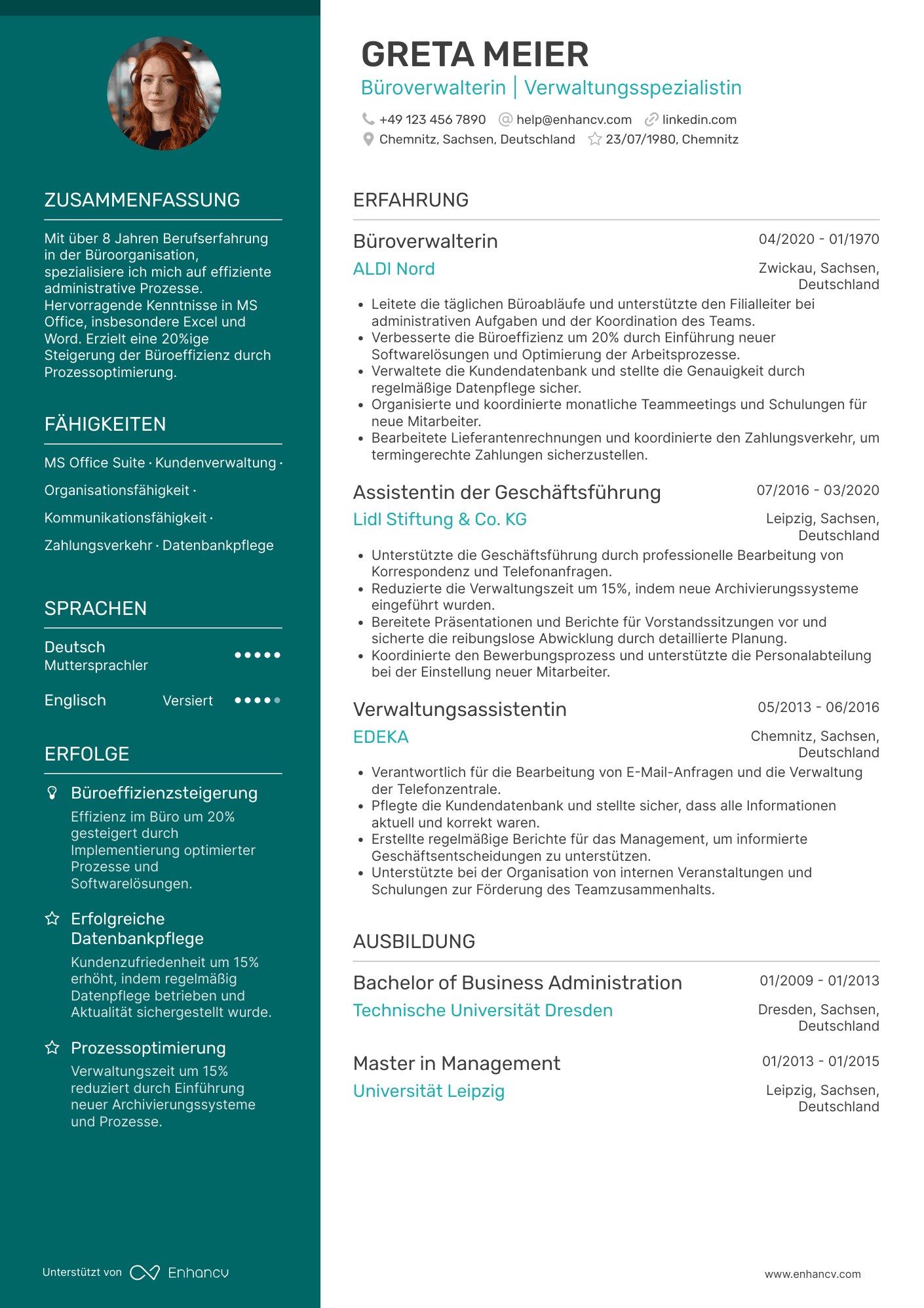 Lebenslauf in Büroverwalter für Einzelhandel