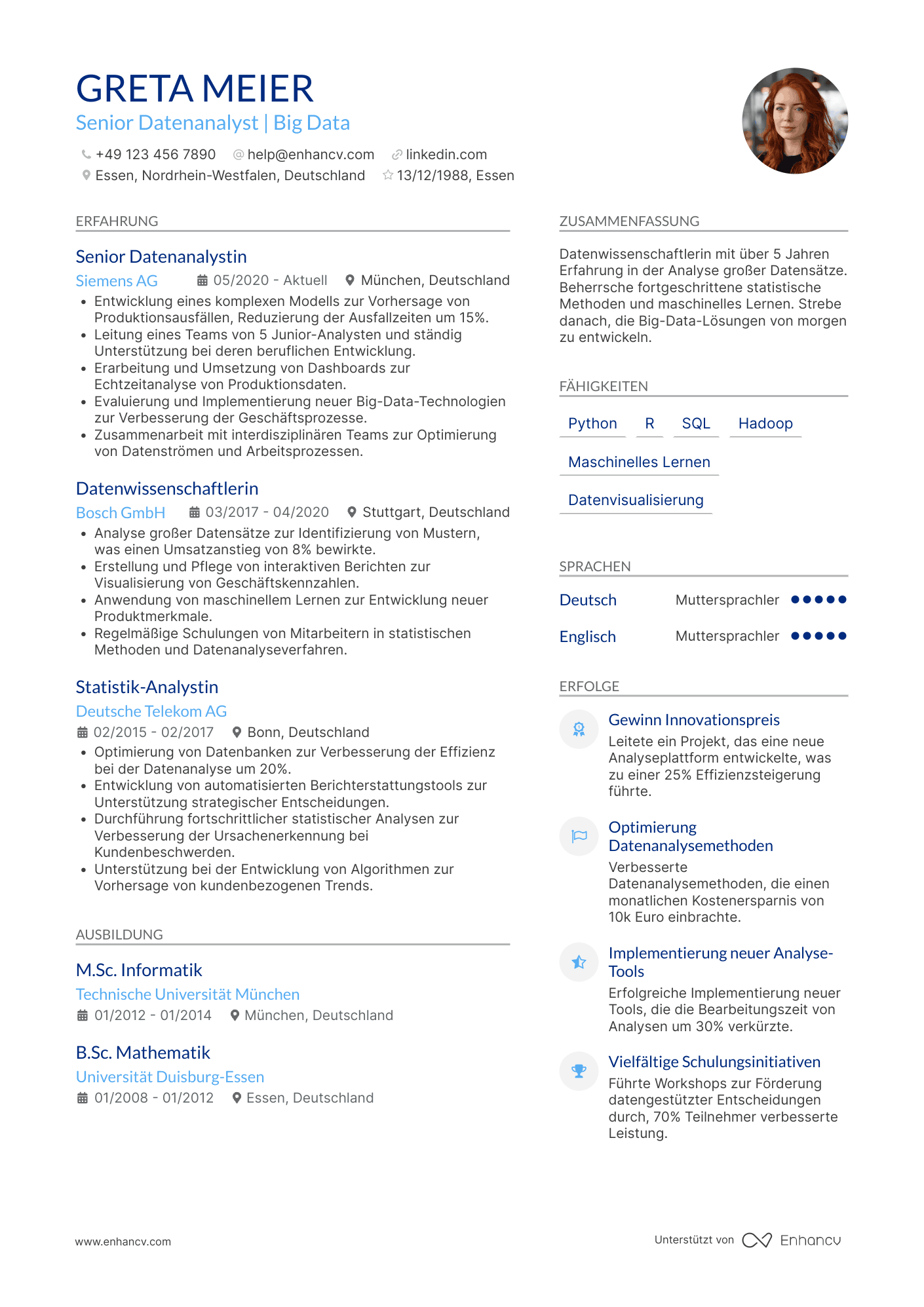 Lebenslauf als Datenwissenschaftler für Big Data