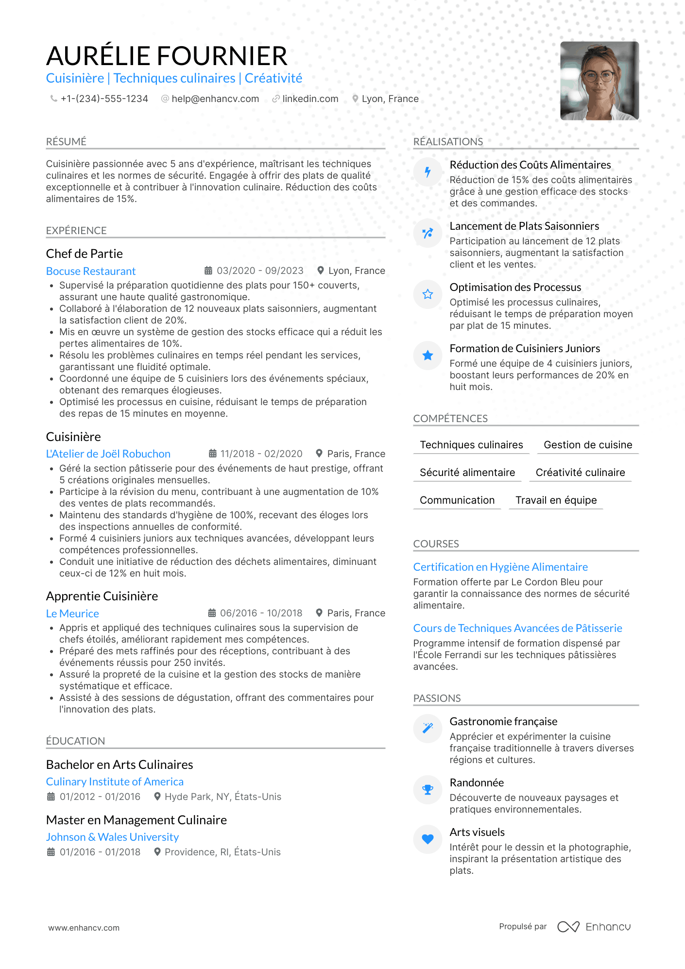 CV type de cuisinier