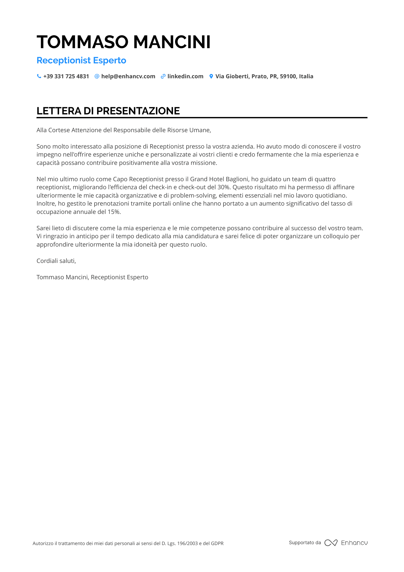 Receptionist Senior