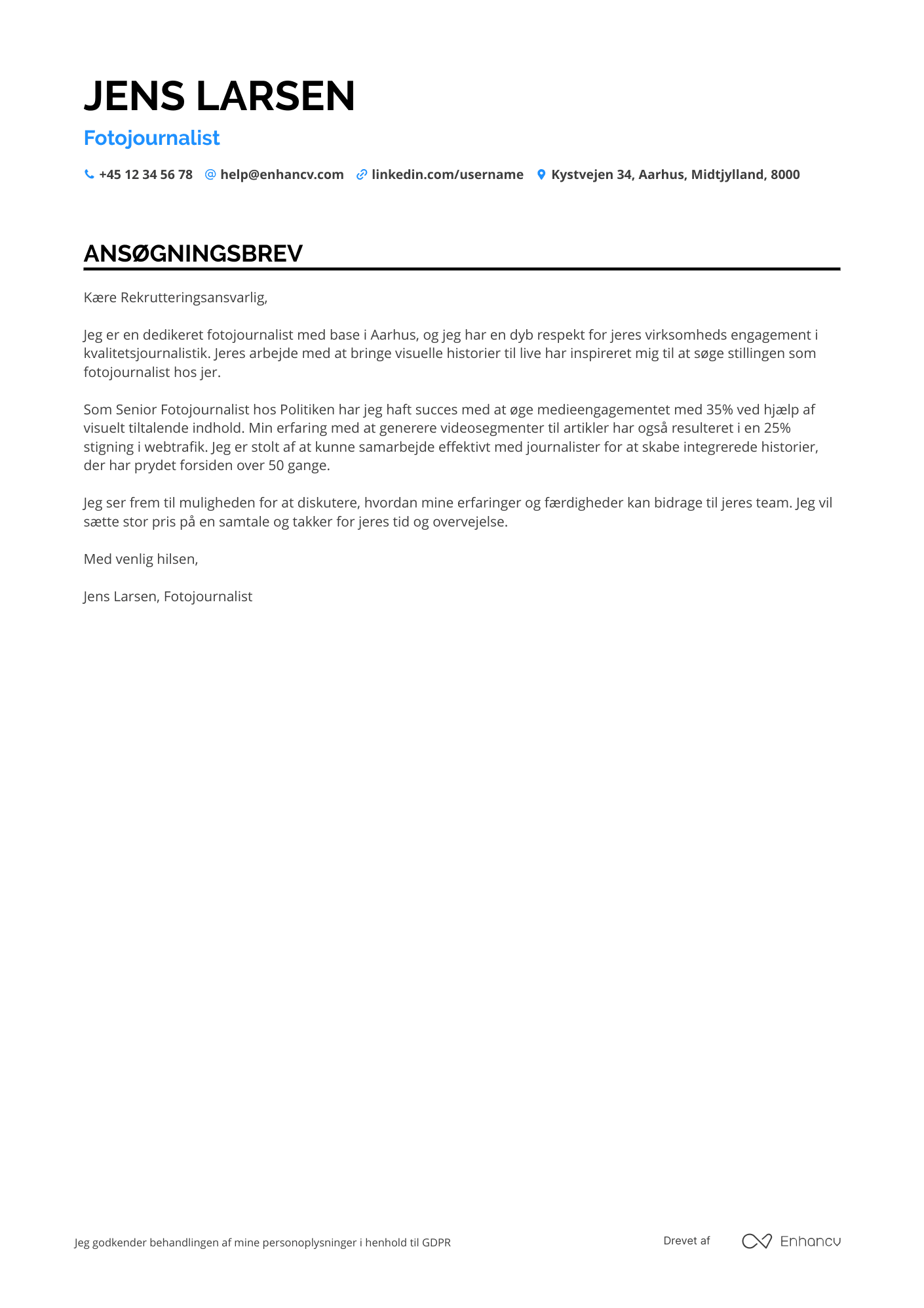 Ansøgningsbrev til Fotojournalist