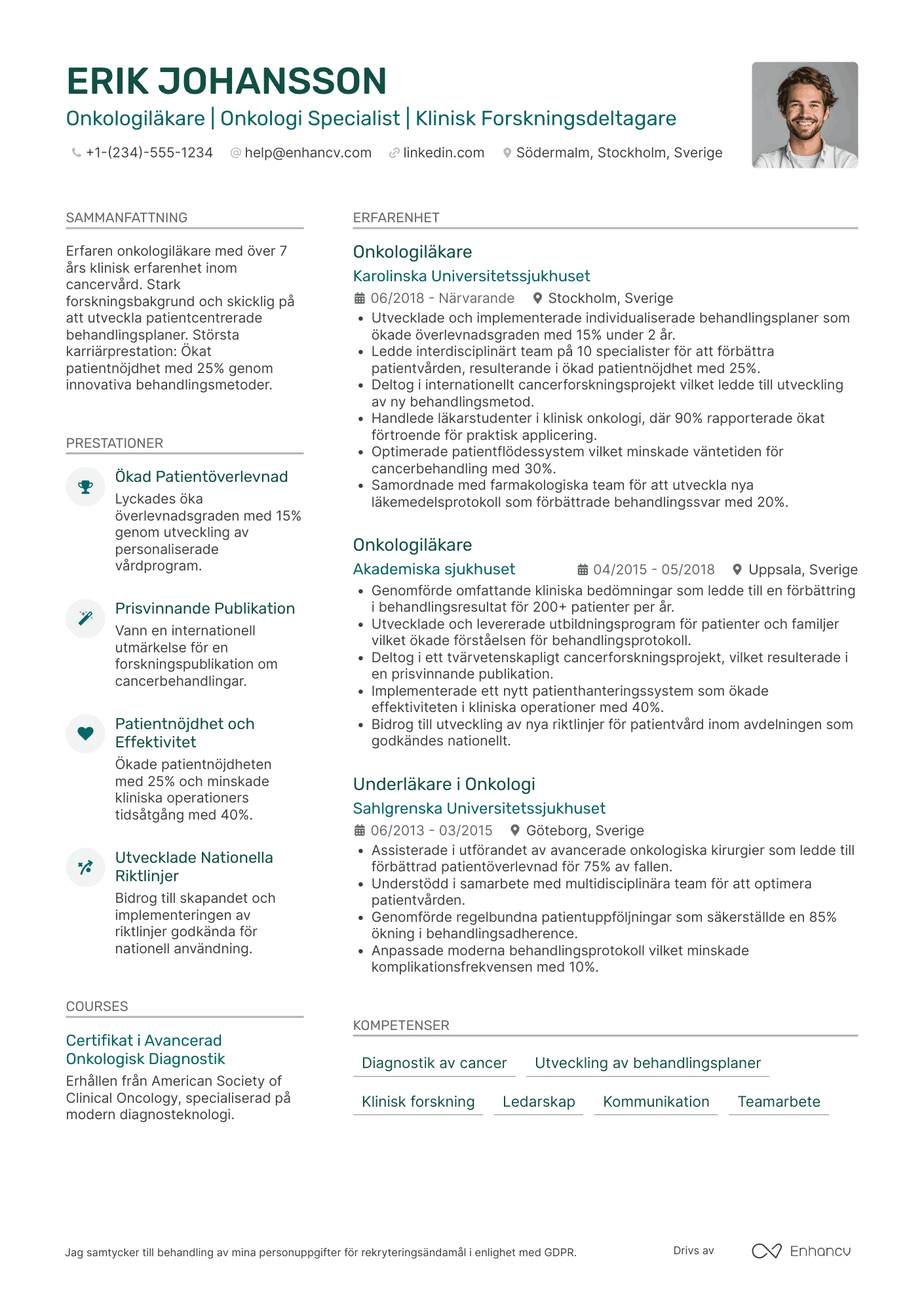 CV för Onkologiläkare