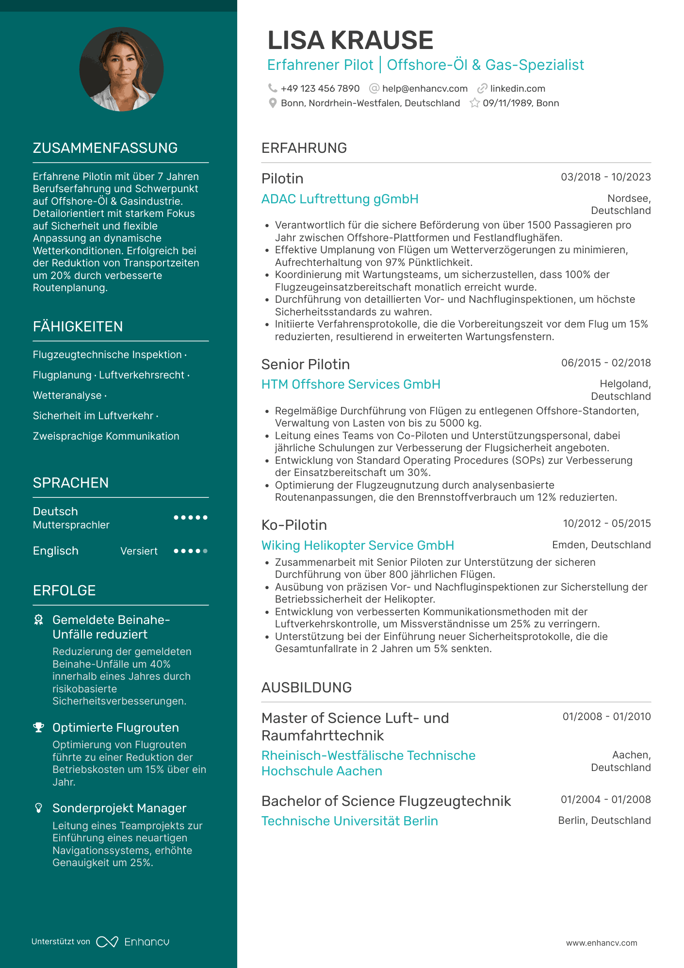 Lebenslauf in Pilot für Öl  und Gasindustrie