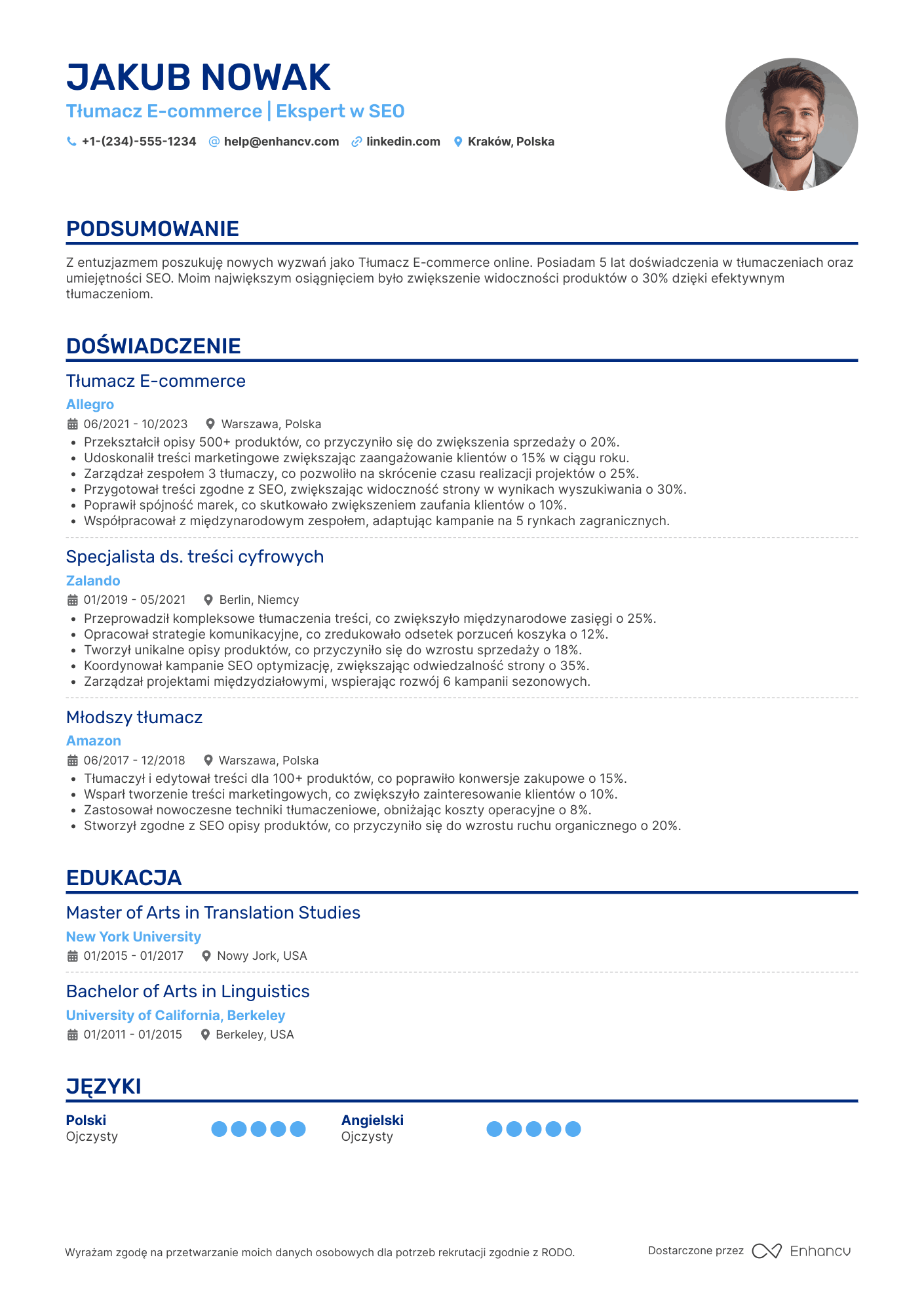 CV dla Tłumacz E commerce