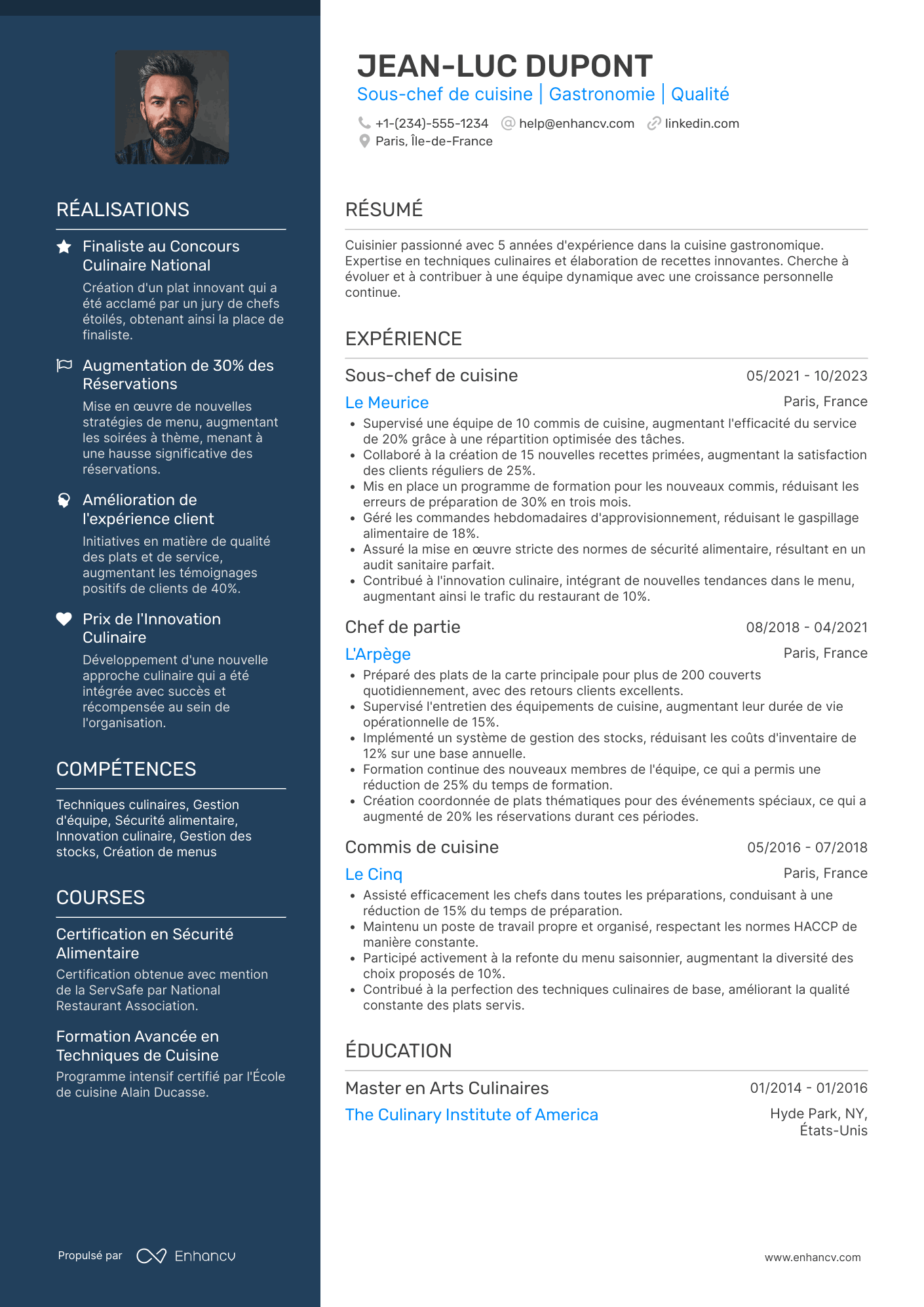 CV de commis de cuisine pour être chef de partie