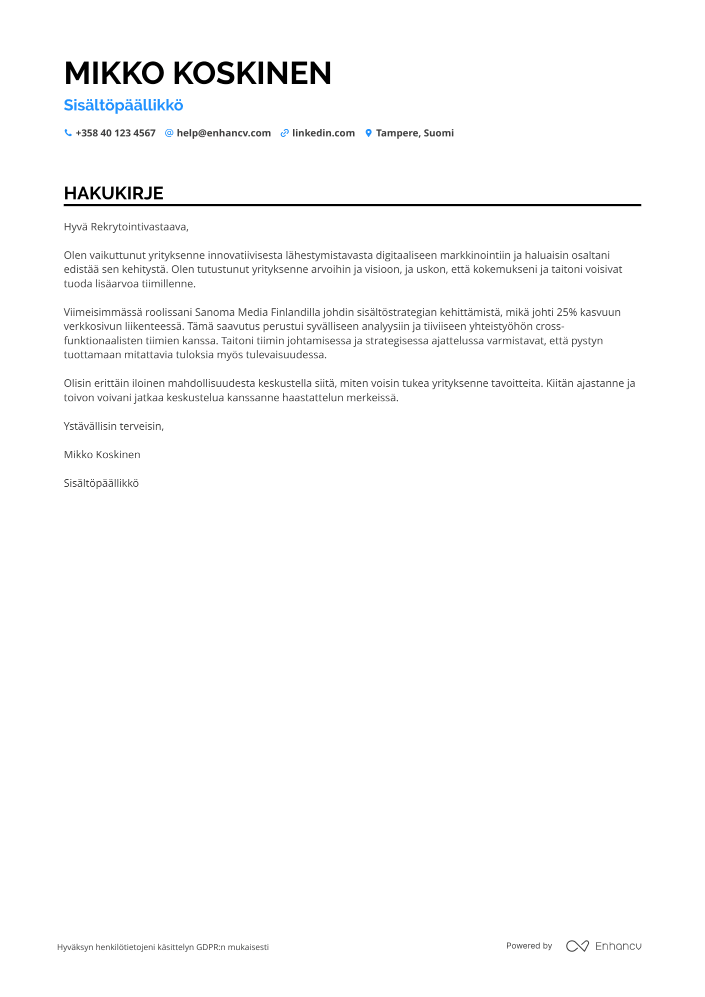 Sisältöpäällikkö CV