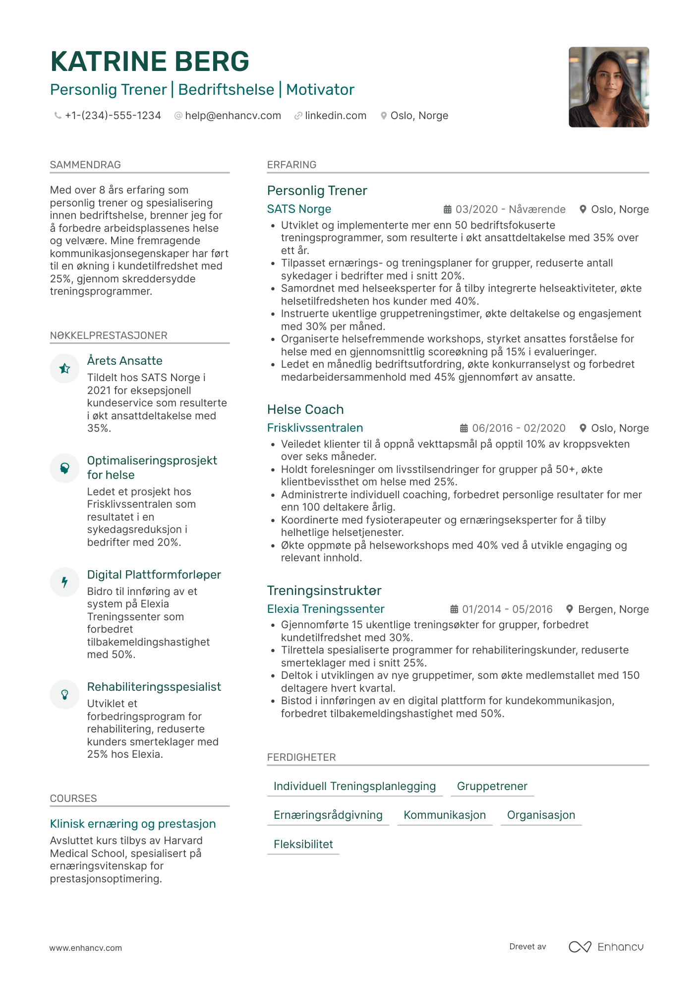 CV for Personlig trener i bedriftshelse
