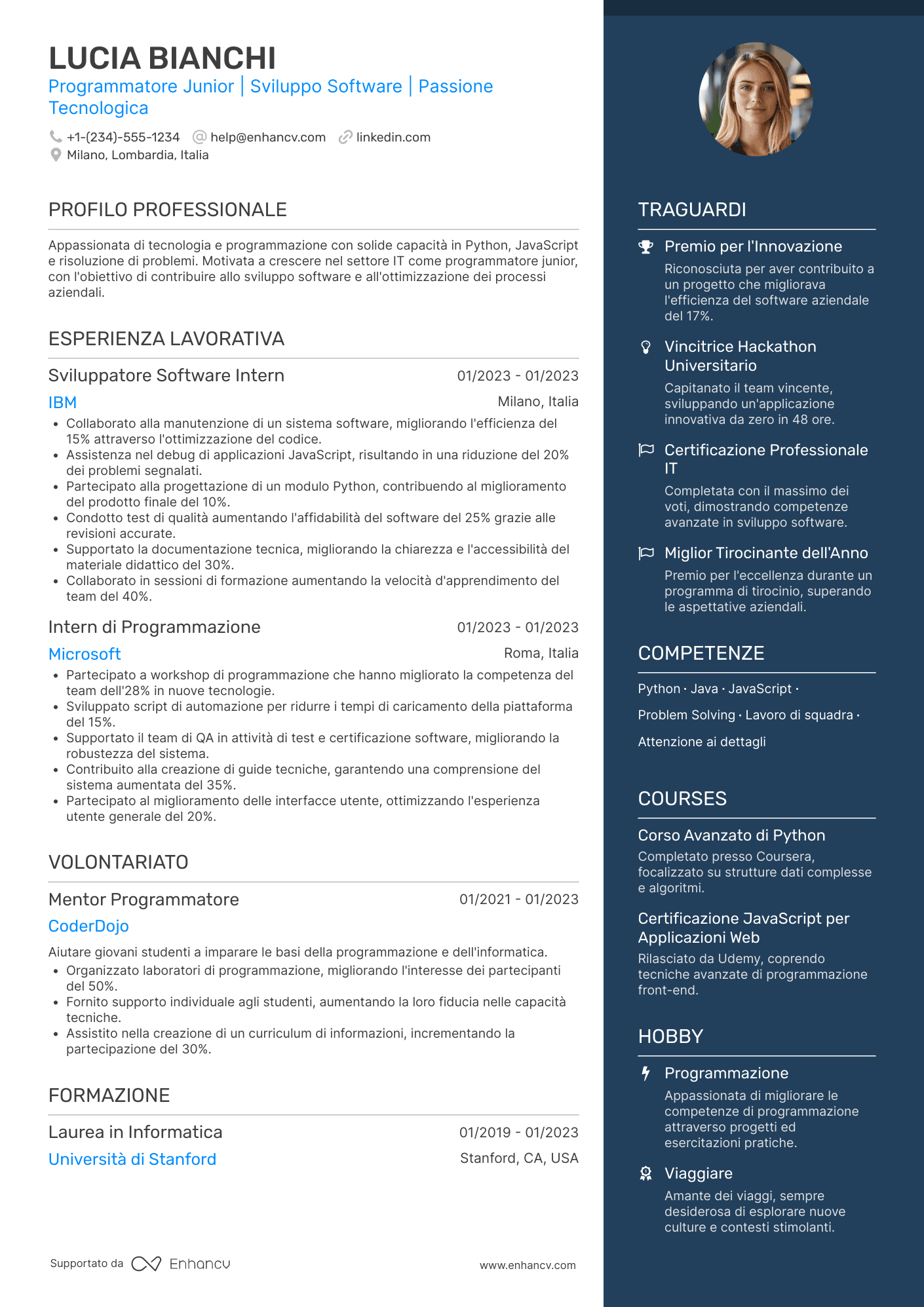 Curriculum programmatore senza esperienza