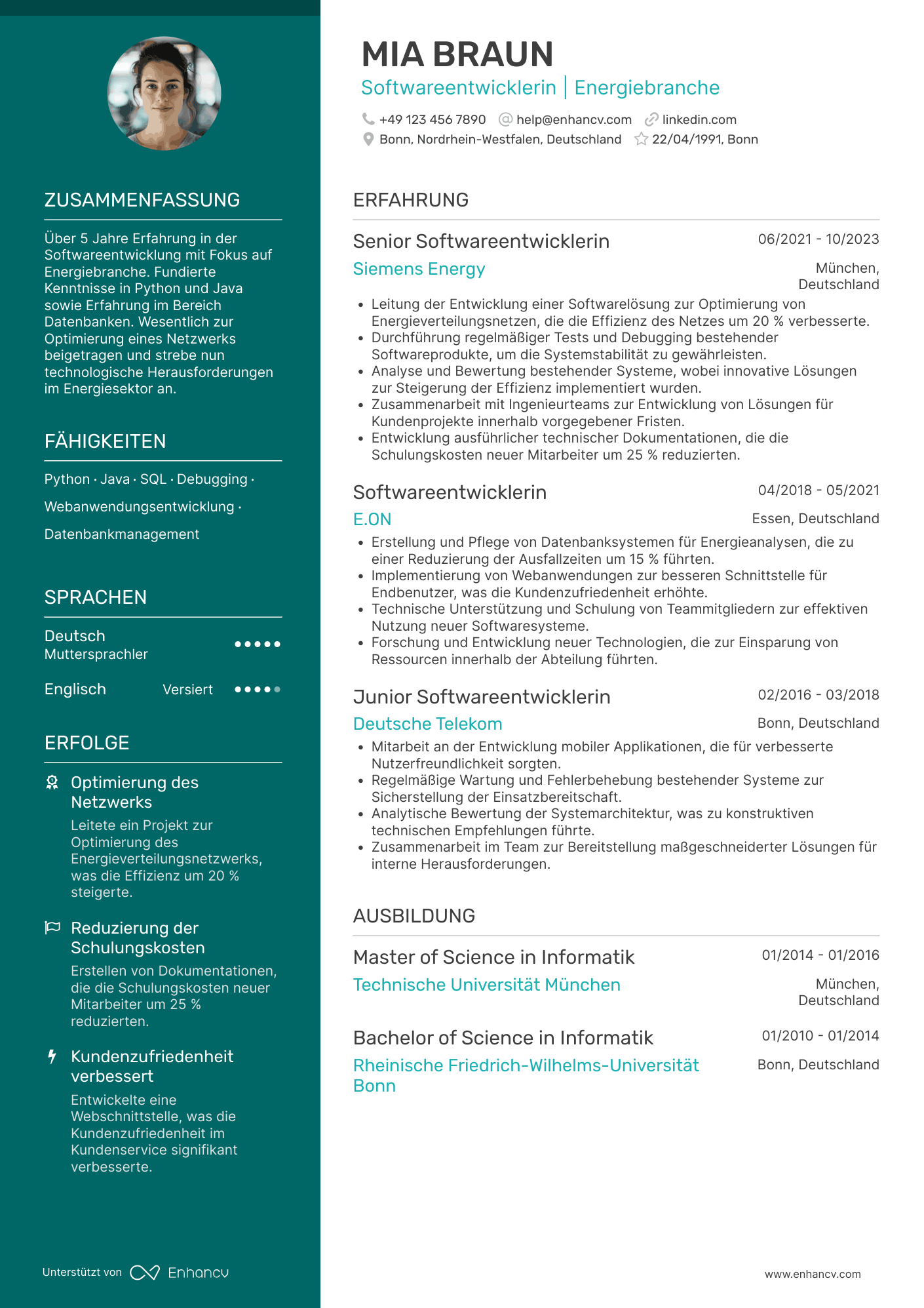 Lebenslauf in Programmierer in der Energieindustrie
