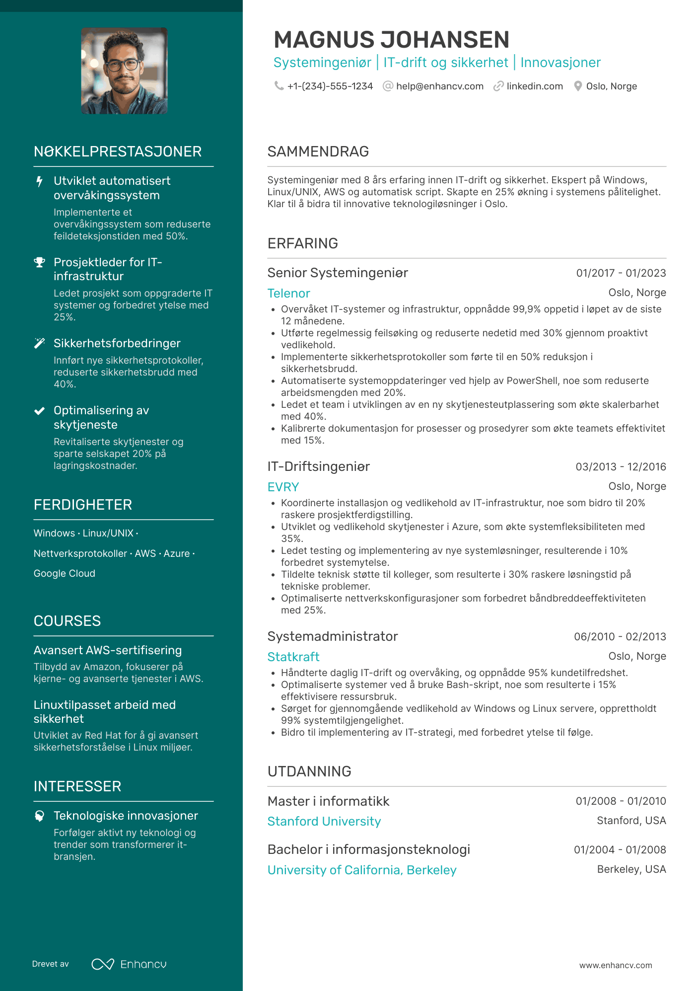 CV for Systemingeniør for drift
