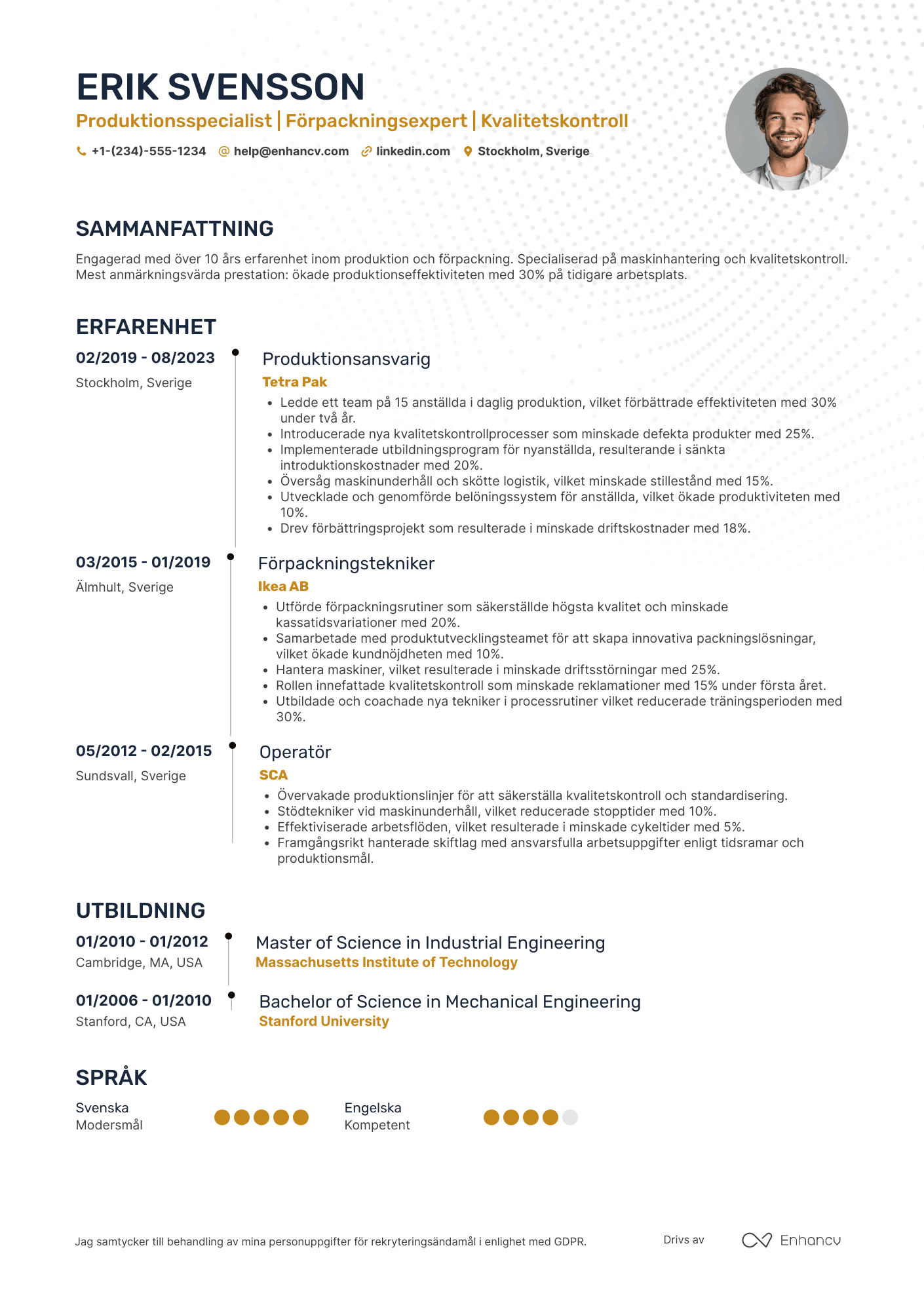 CV för Fabriksarbetare Förpackning