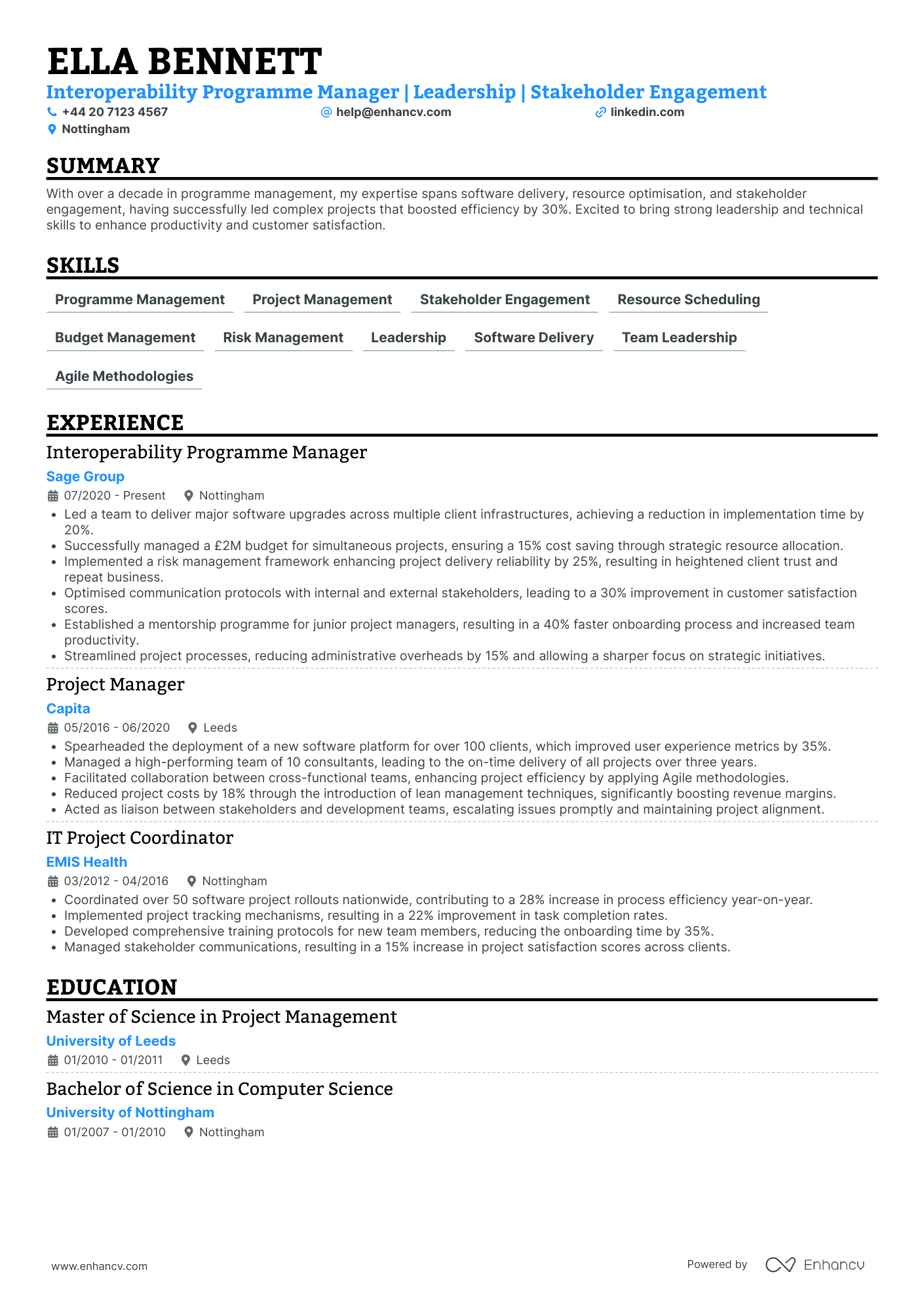 Programme Delivery Manager in Non Profit CV Examples