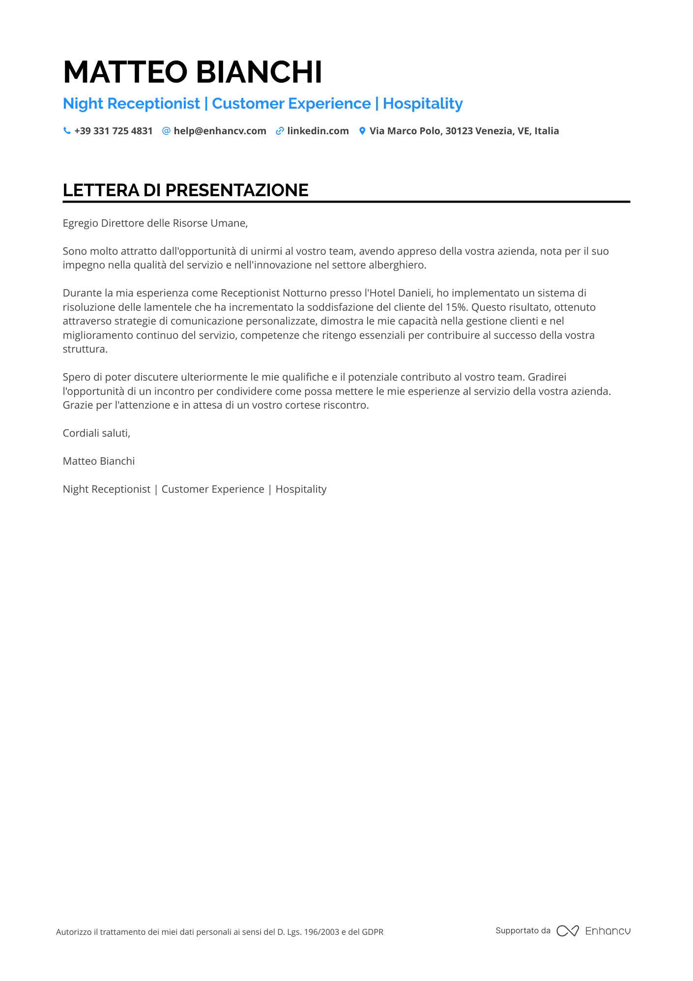 Receptionist di Notte