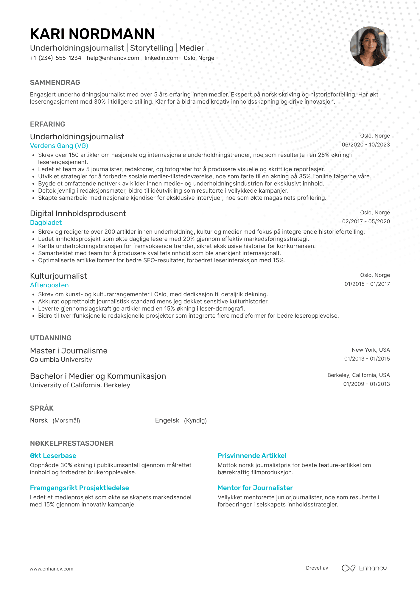 CV for Underholdningsjournalist