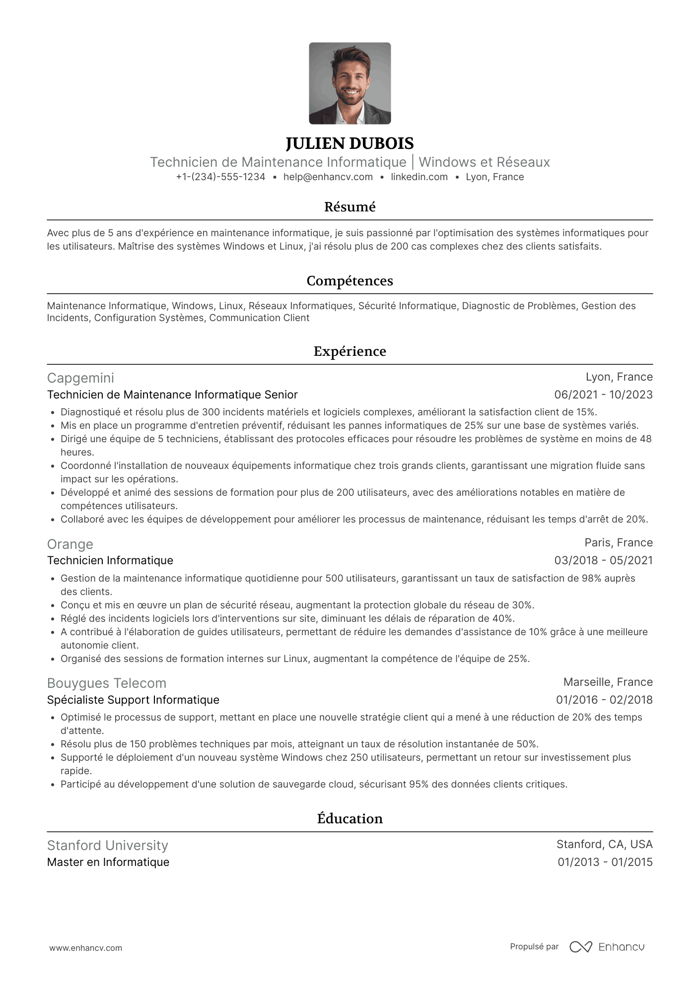CV de technicien de maintenance informatique