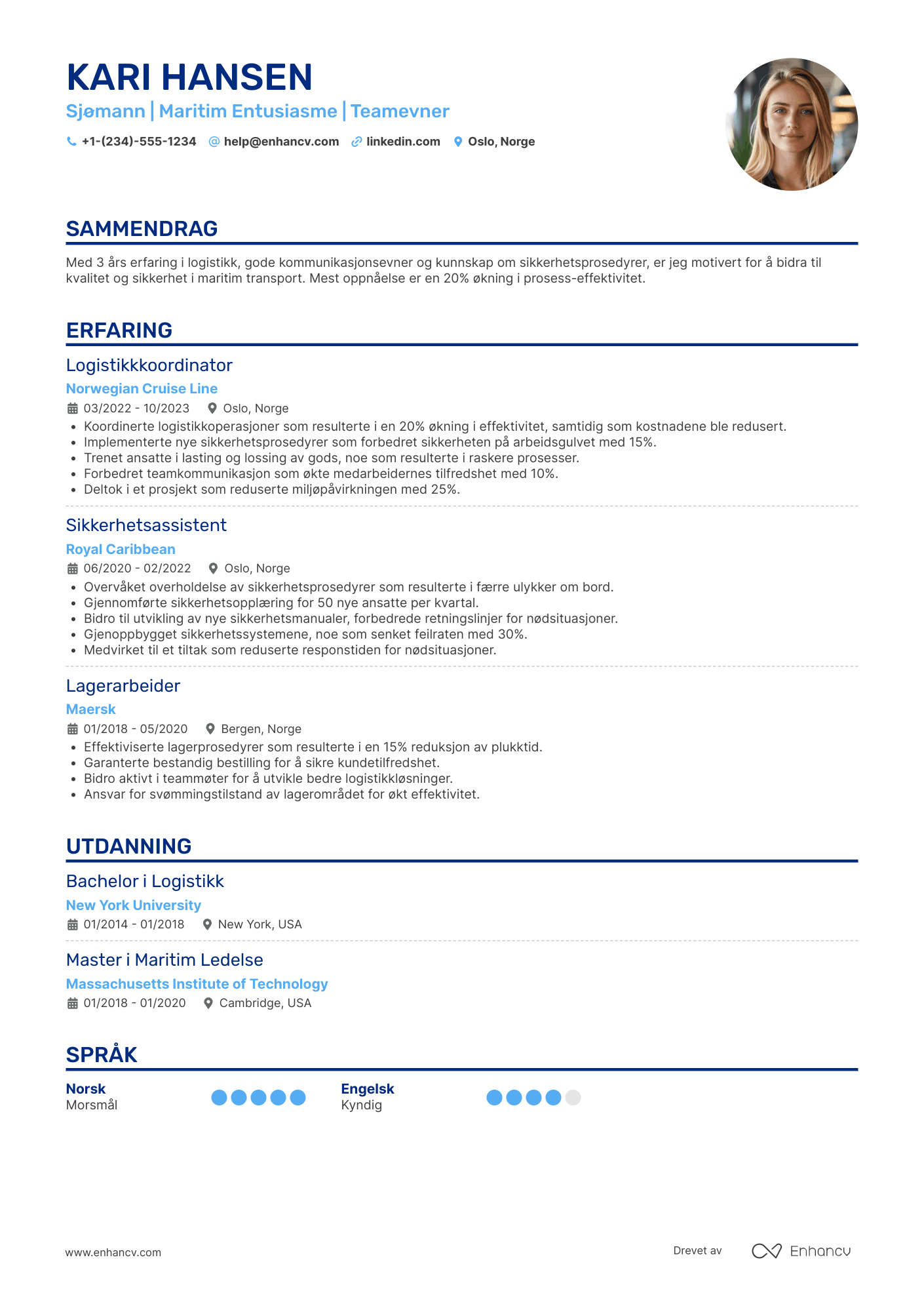 CV for Sjømann Nybegynner