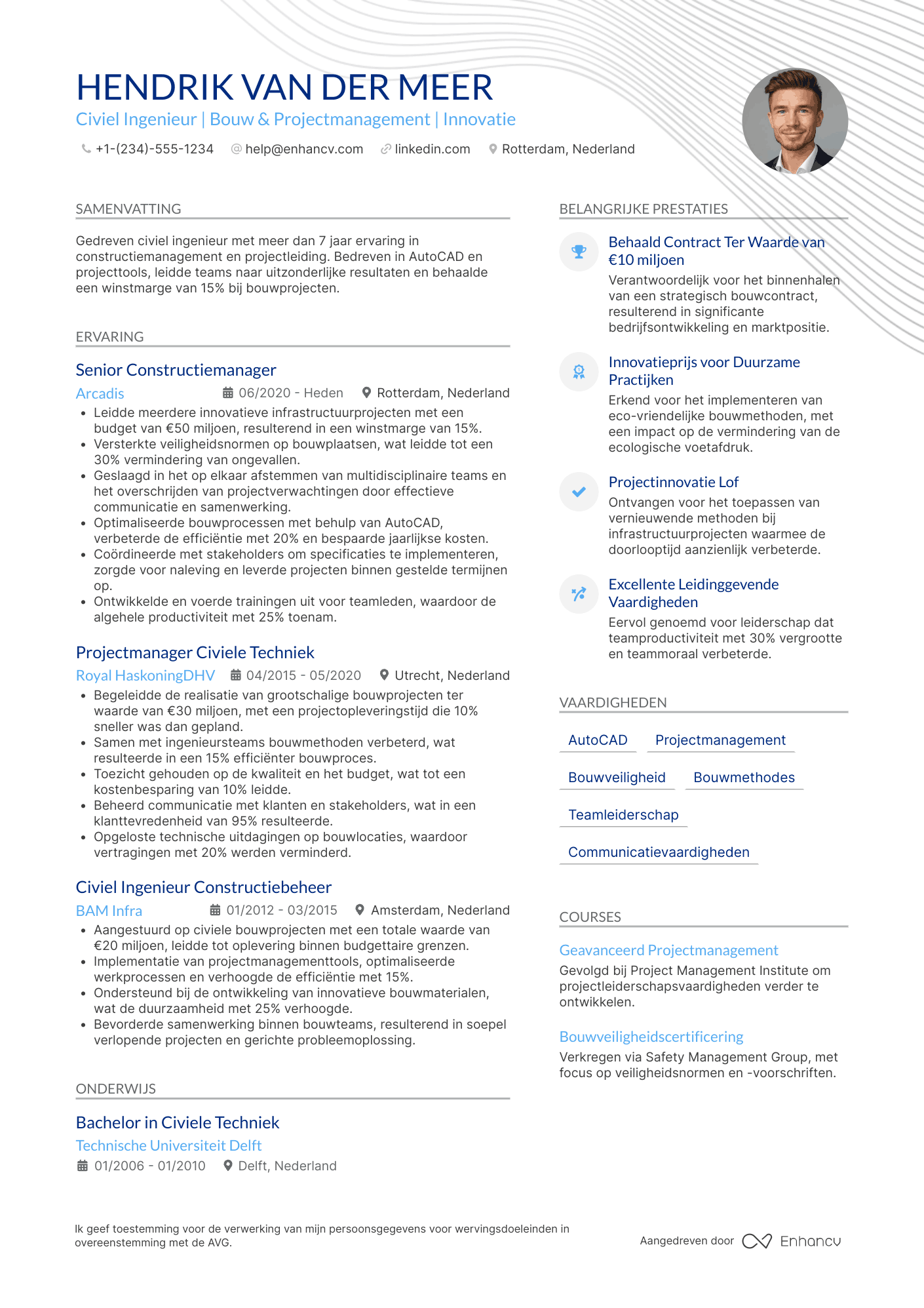 CV voor Civiel Ingenieur Constructiemanager