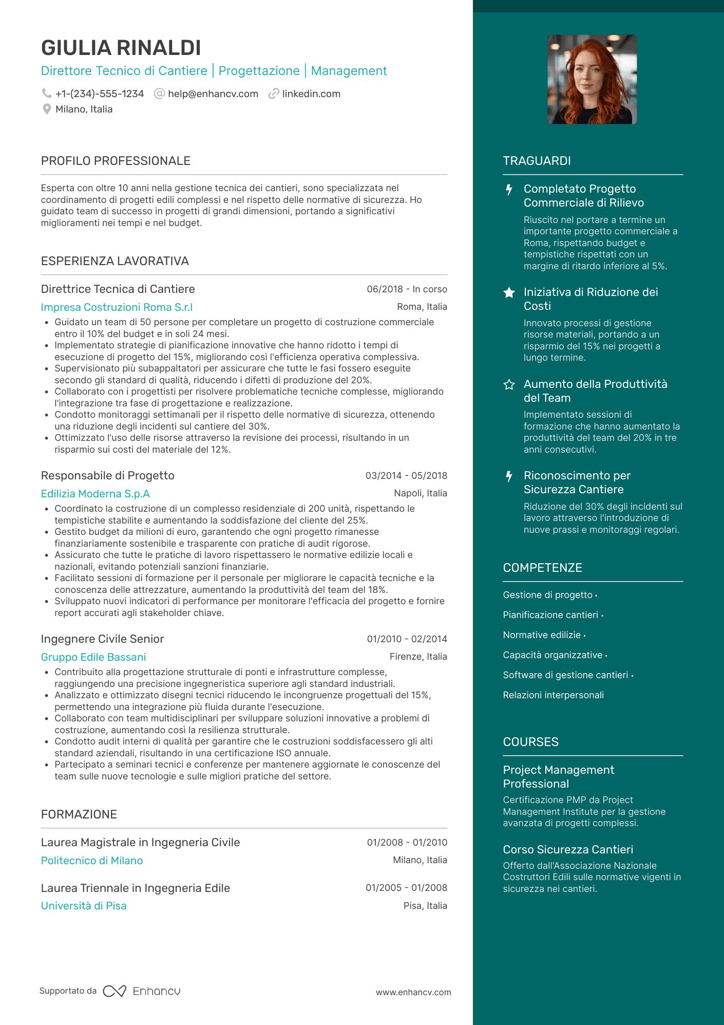 CV Direttore tecnico di cantiere