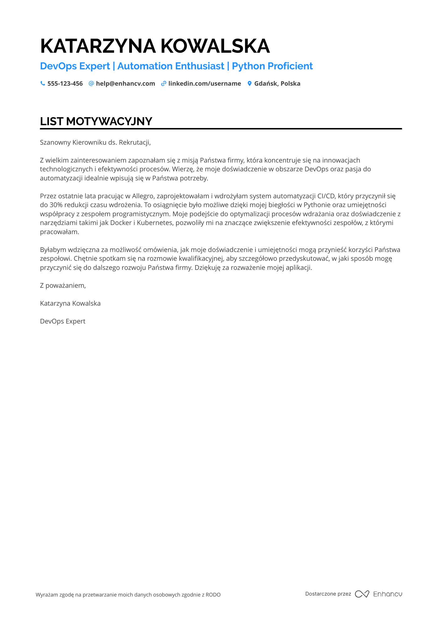 List motywacyjny dla DevOps Software Engineer