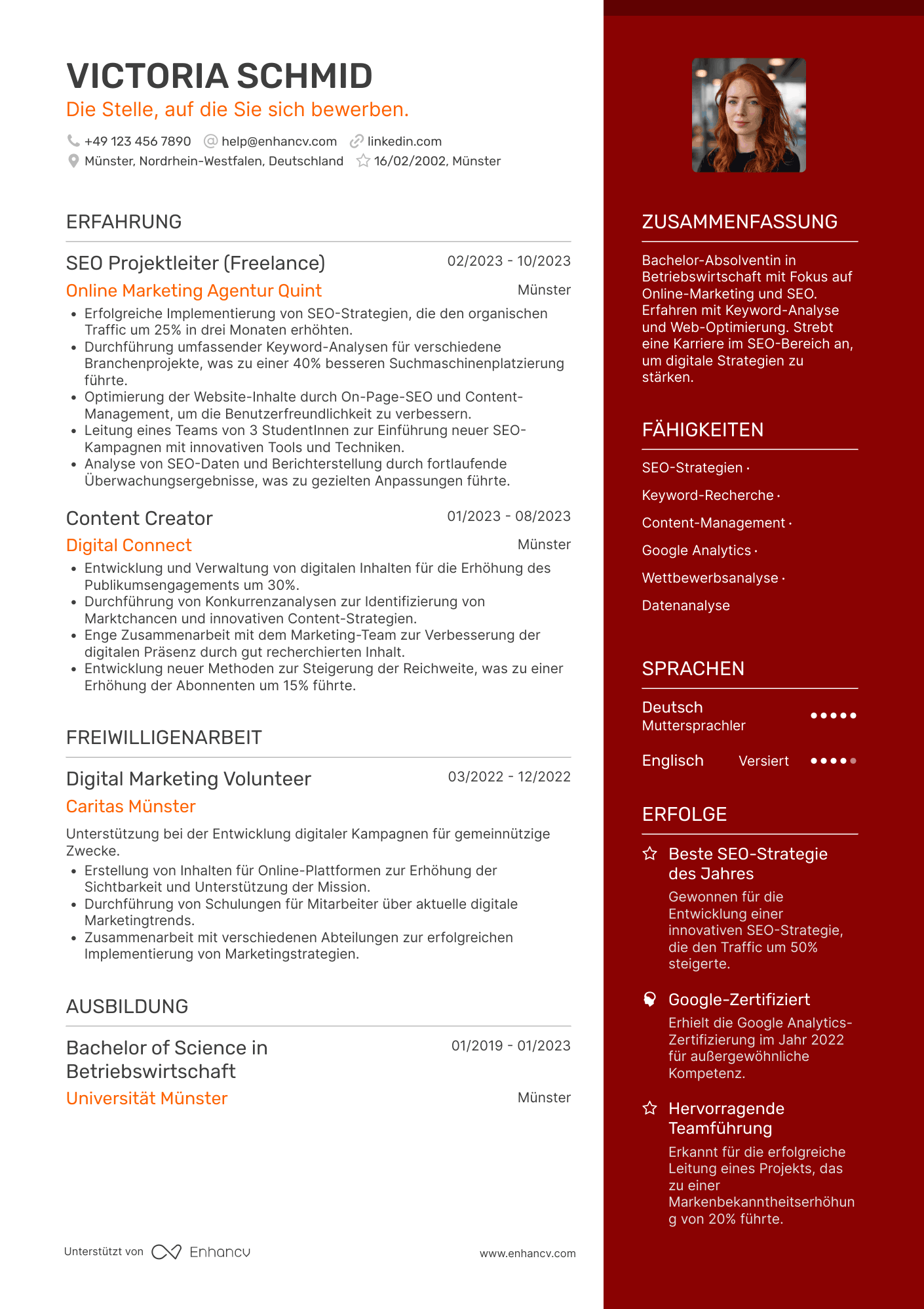 Lebenslauf als Praktikum als SEO Spezialist